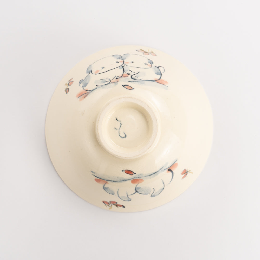 茶碗(特大) 仲良し犬D 工房咲楽 - Handcrafted Japanese pottery from Kyoto - Kyo ware / Kiyomizu ware.