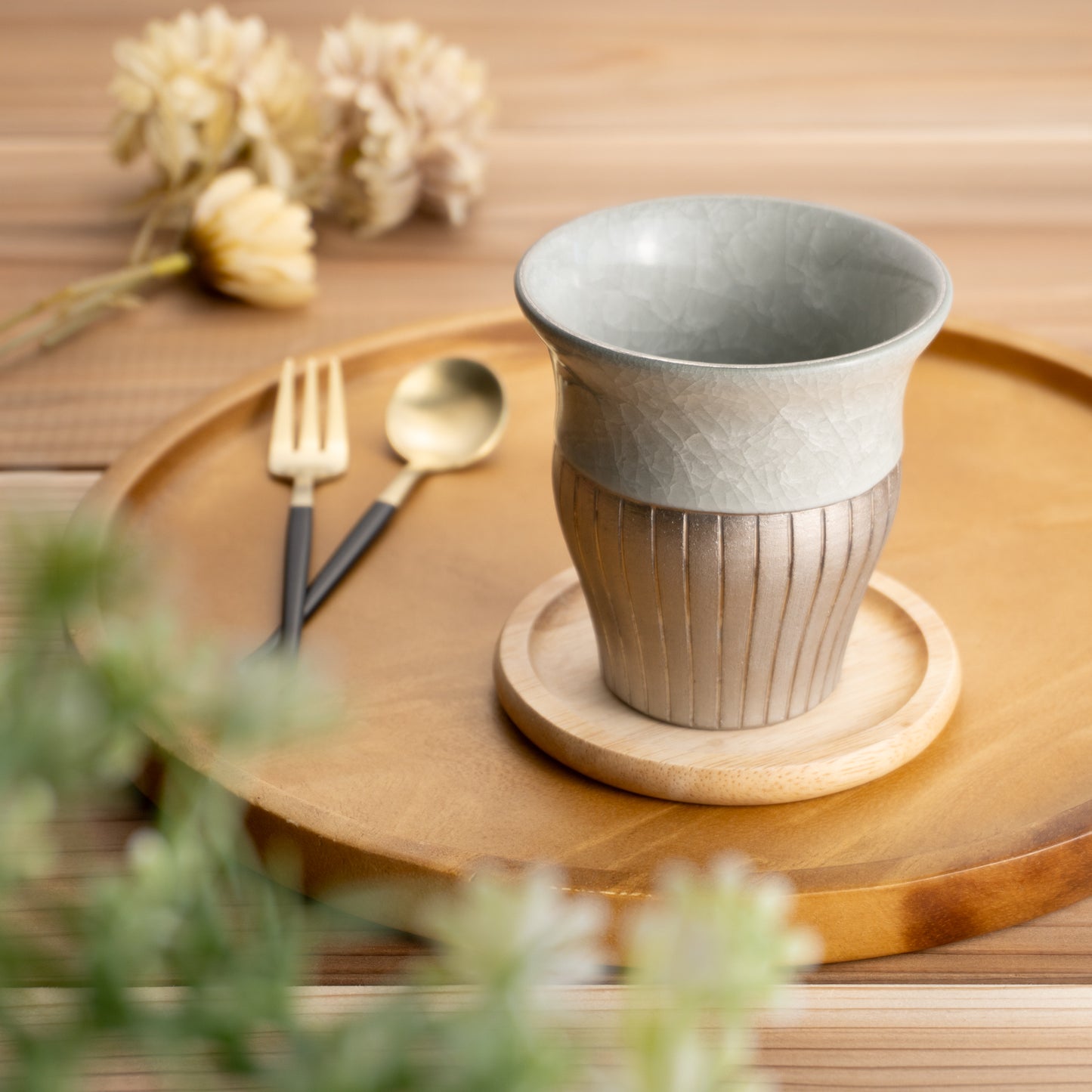 【清水焼】タンブラー 亀甲貫入グレー 陶仙窯 KOTOPOTTER