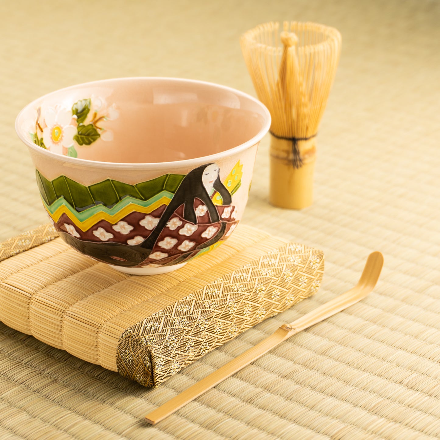 【清水焼】抹茶碗 紫式部と桜 E 山本一如 KOTOPOTTER