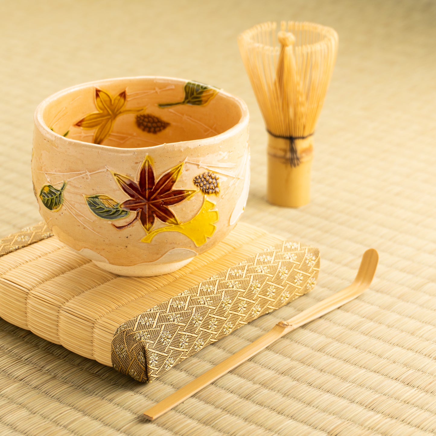 【清水焼】抹茶碗 交趾 吹き寄せ 山本一如 KOTOPOTTER