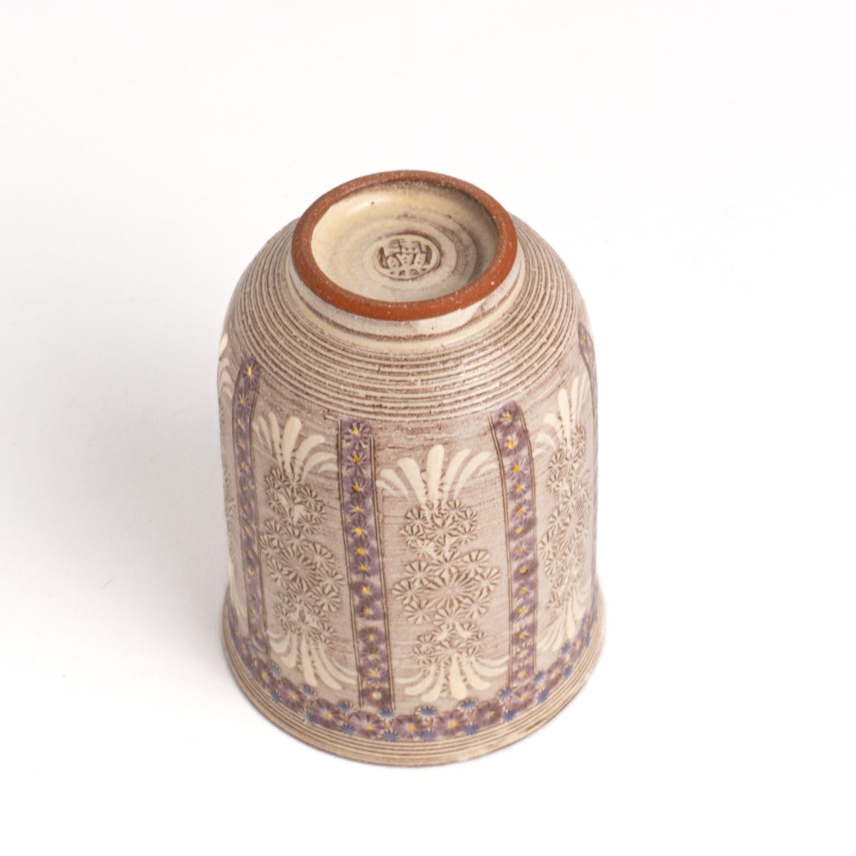 湯呑 紫彩華紋B 陶楽窯 - Handcrafted Japanese pottery from Kyoto - Kyo ware / Kiyomizu ware.