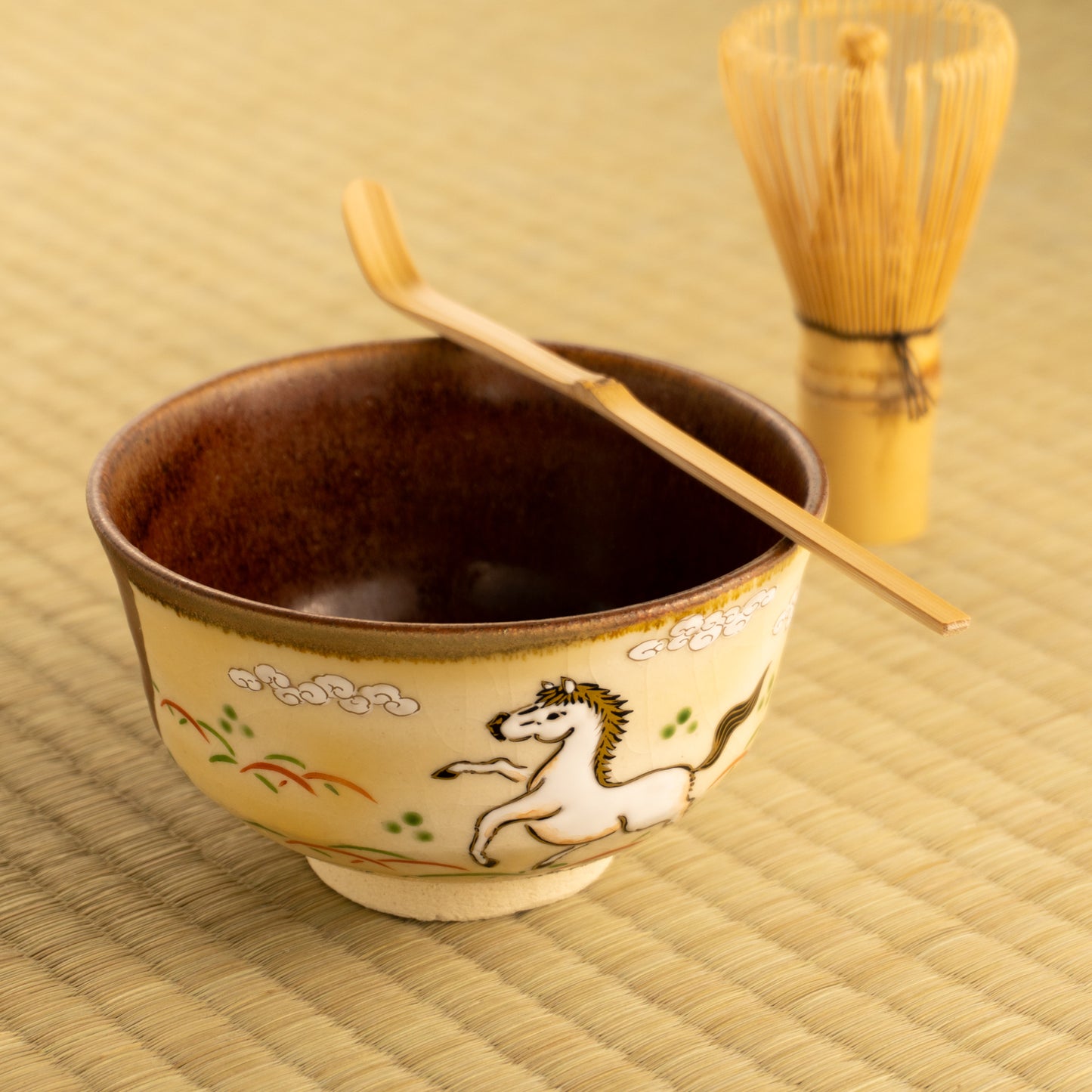 【清水焼】抹茶碗 草原の白馬 定一 KOTOPOTTER