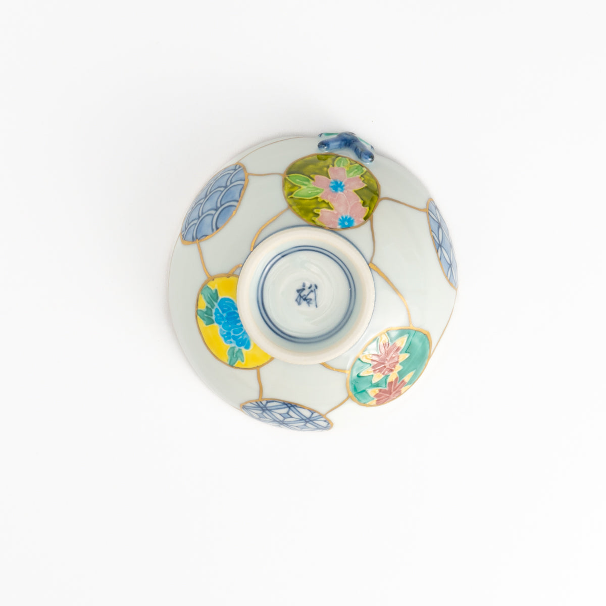 ミニ茶碗 交趾染付一閑人 金継風ブルー 秀峰堂 - Handcrafted Japanese pottery from Kyoto - Kyo ware / Kiyomizu ware.