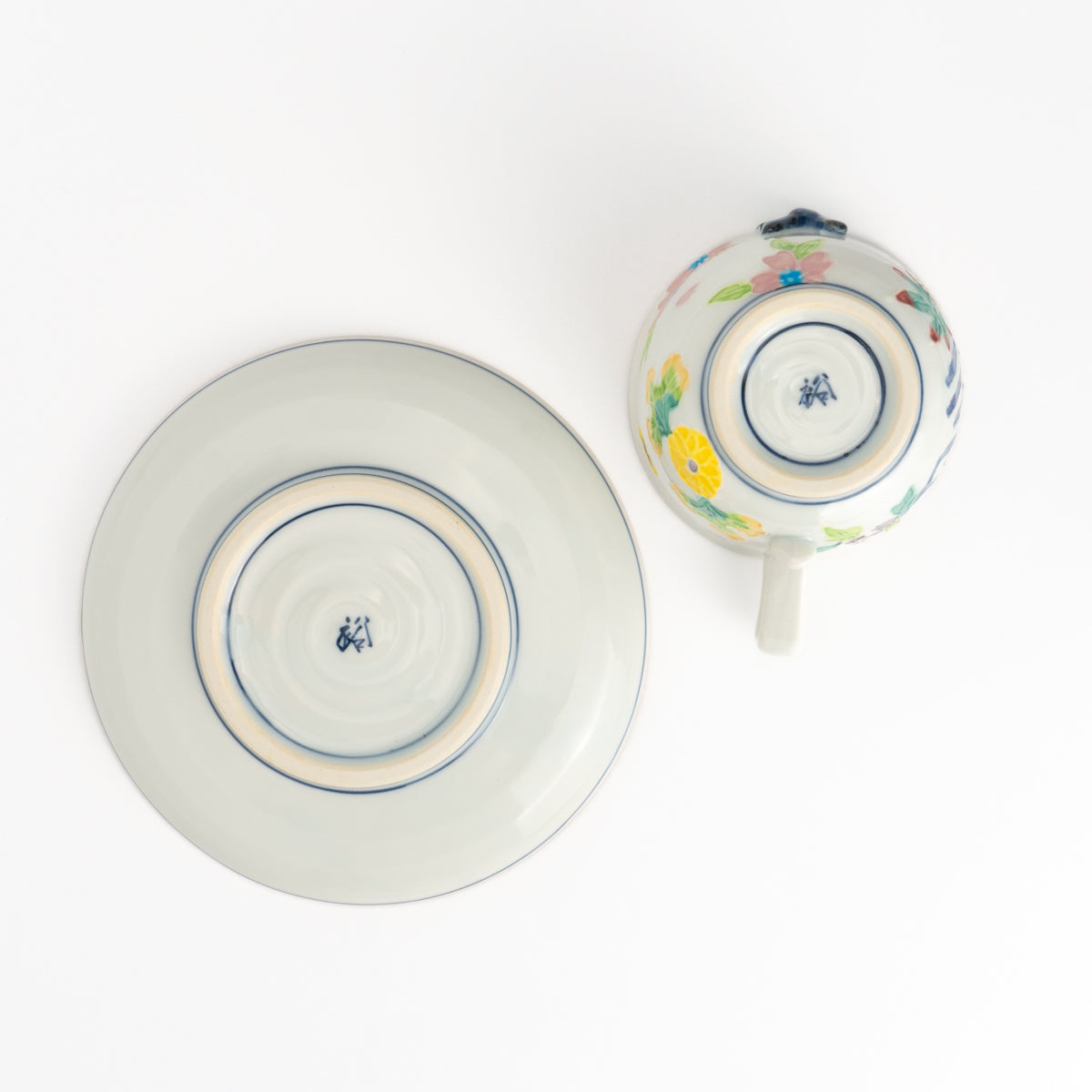 珈琲碗皿 交趾染付一閑人「福」 秀峰堂 - Handcrafted Japanese pottery from Kyoto - Kyo ware / Kiyomizu ware.