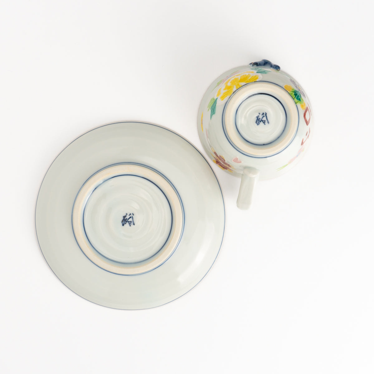 珈琲碗皿 交趾染付一閑人「寿」 秀峰堂 - Handcrafted Japanese pottery from Kyoto - Kyo ware / Kiyomizu ware.