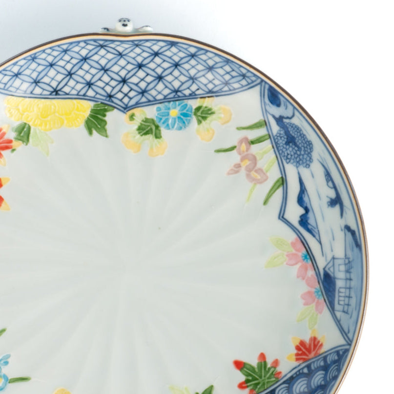 中皿 一閑人交趾草花 染付小紋 秀峰堂 - Handcrafted Japanese pottery from Kyoto - Kyo ware / Kiyomizu ware.