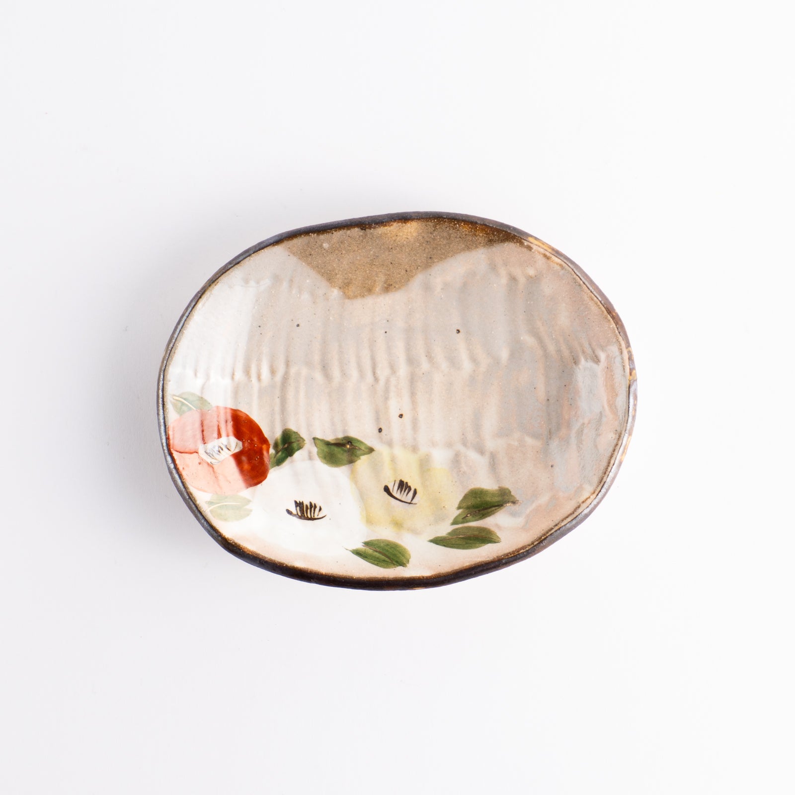 京都清水烧椭圆小盘山茶花｜俊山窑｜KOTOPOTTER