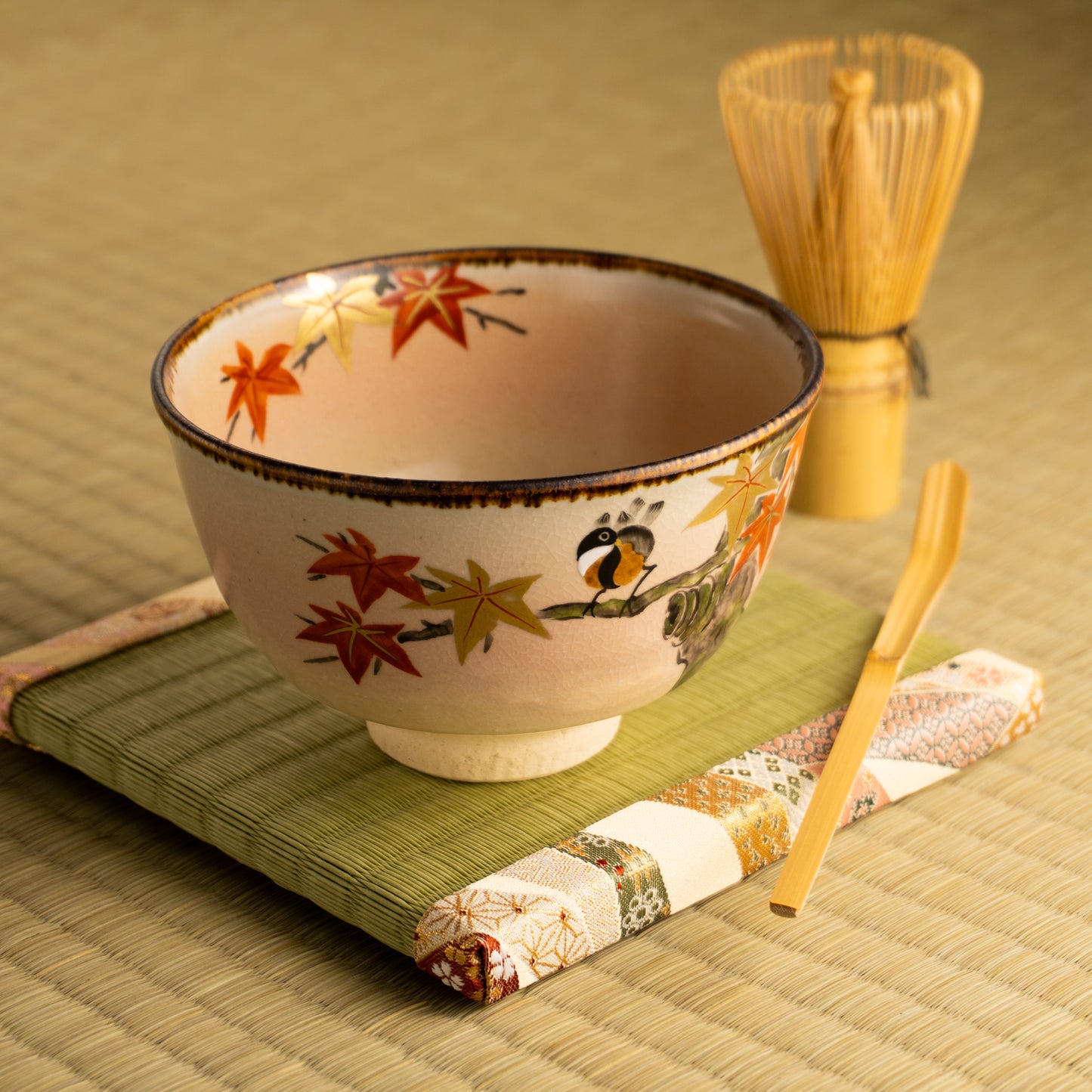 抹茶碗 紅葉に小鳥 安徳 KOTOPOTTER