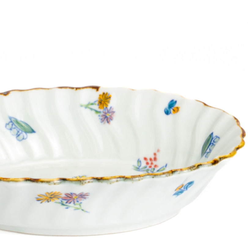 楕円鉢 四季草花 タナカ製陶 - Handcrafted Japanese pottery from Kyoto - Kyo ware / Kiyomizu ware.