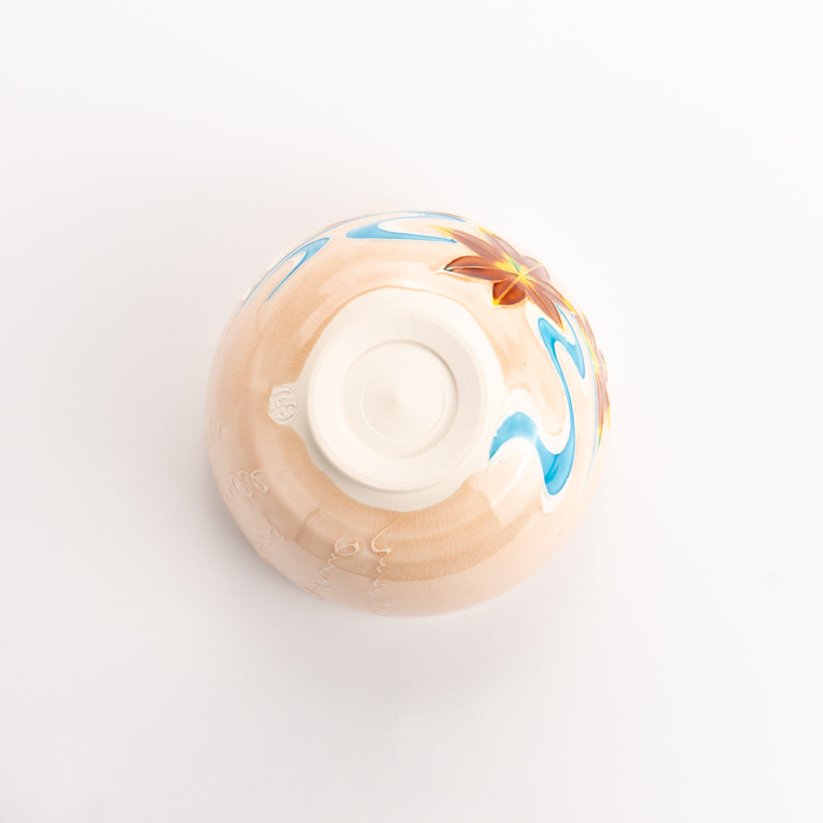 抹茶碗 桃色交趾 竜田川に和歌 一如 - Handcrafted Japanese pottery from Kyoto - Kyo ware / Kiyomizu ware.