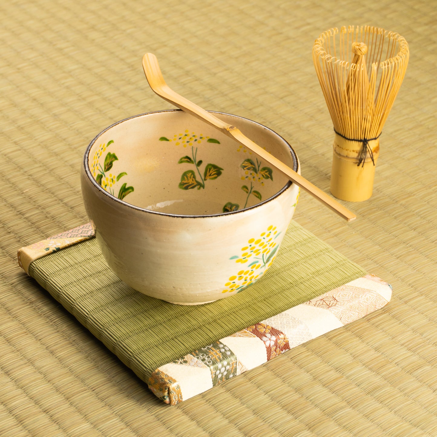 抹茶碗 刷毛目"菜の花” 与平