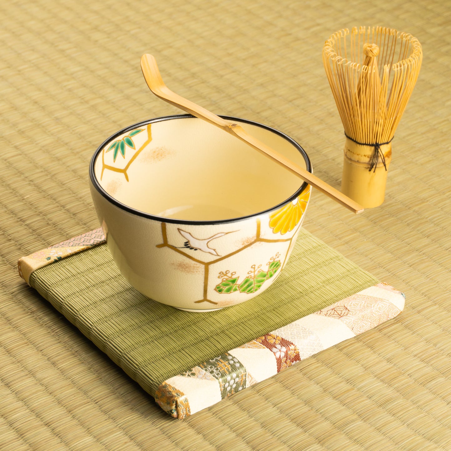 Matcha Bowl – Auspicious Motif “Crane and Tortoise” by Kaihou