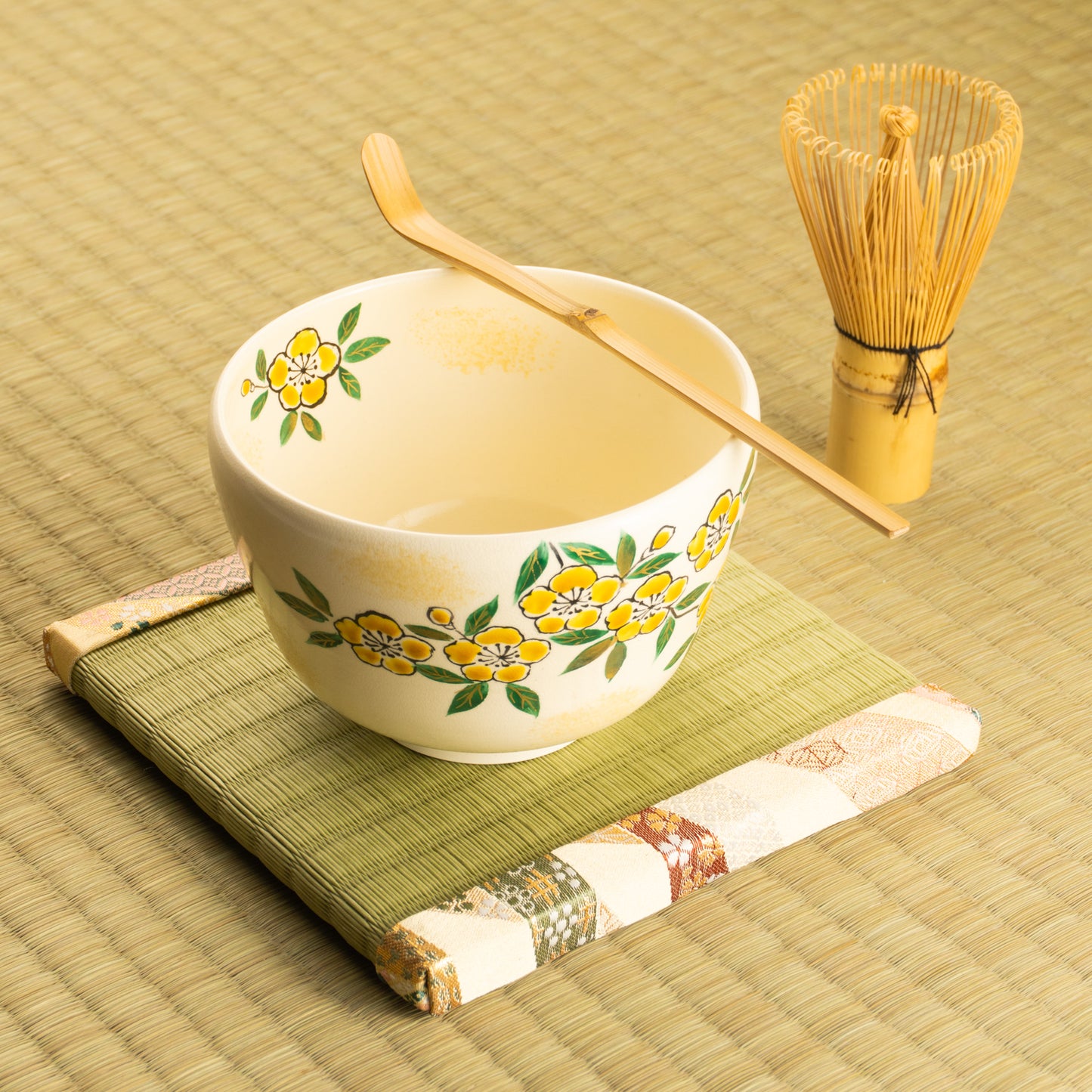 【清水烧】抹茶碗 山吹花 海峰