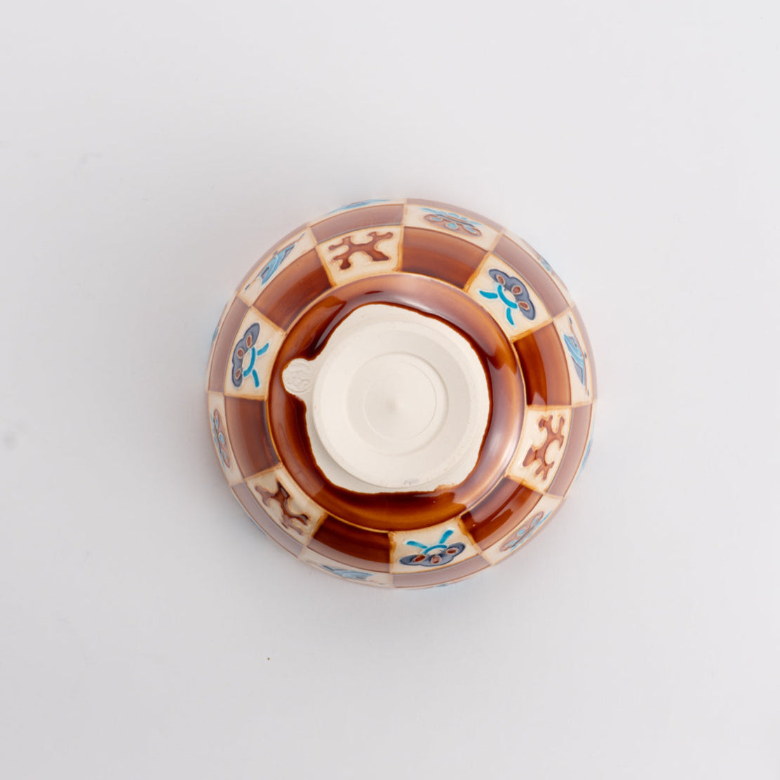 抹茶碗 赤茶交趾 市松宝尽くし 山本一如 - Handcrafted Japanese pottery from Kyoto - Kyo ware / Kiyomizu ware.