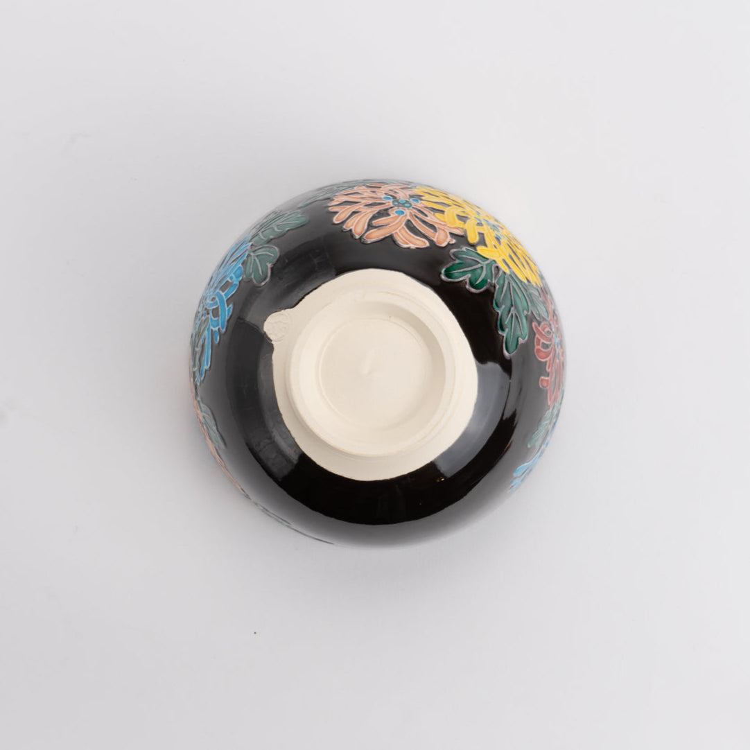 抹茶碗 紫交趾 菊 山本一如 - Handcrafted Japanese pottery from Kyoto - Kyo ware / Kiyomizu ware.