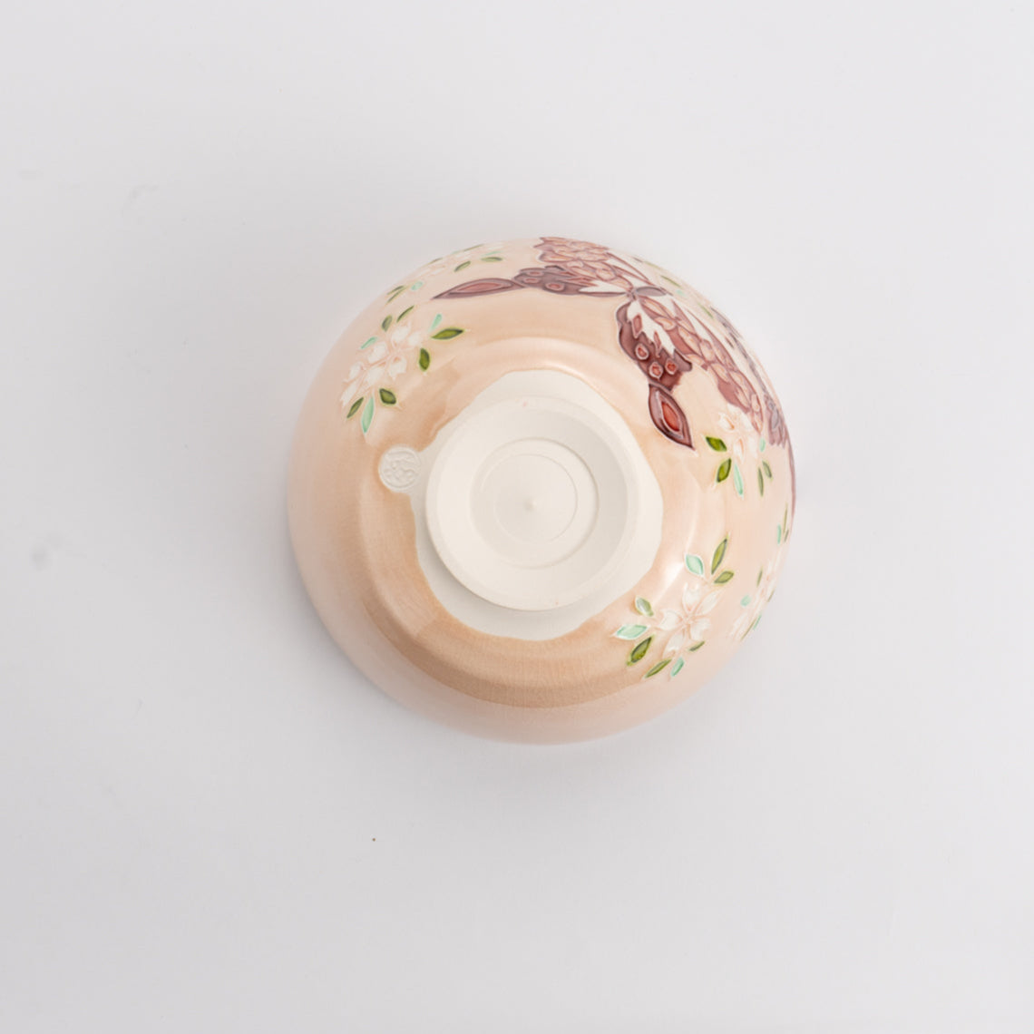 抹茶碗 淡桃交趾 蝶 山本一如 - Handcrafted Japanese pottery from Kyoto - Kyo ware / Kiyomizu ware.