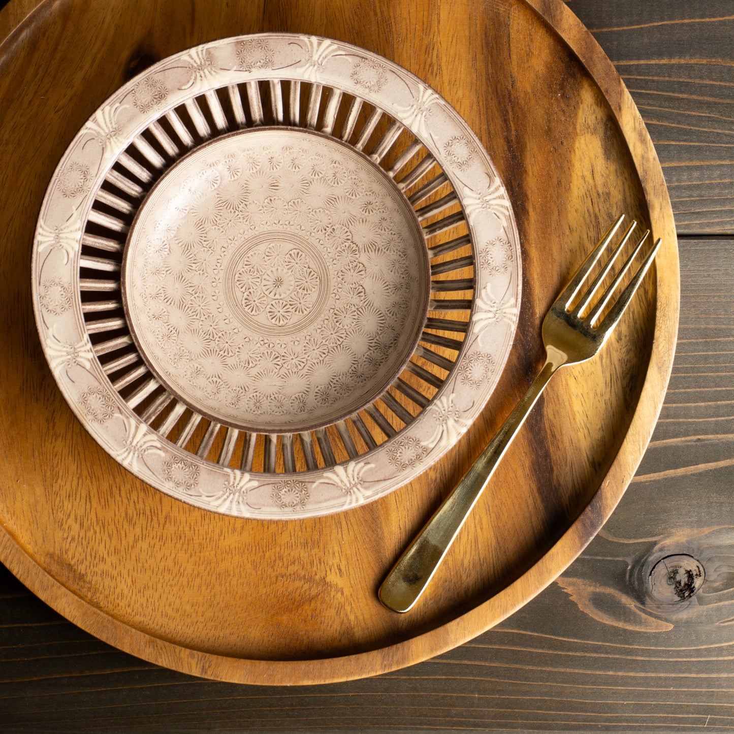 【清水焼】透かし鉢 紫三島 陶楽窯 KOTOPOTTER