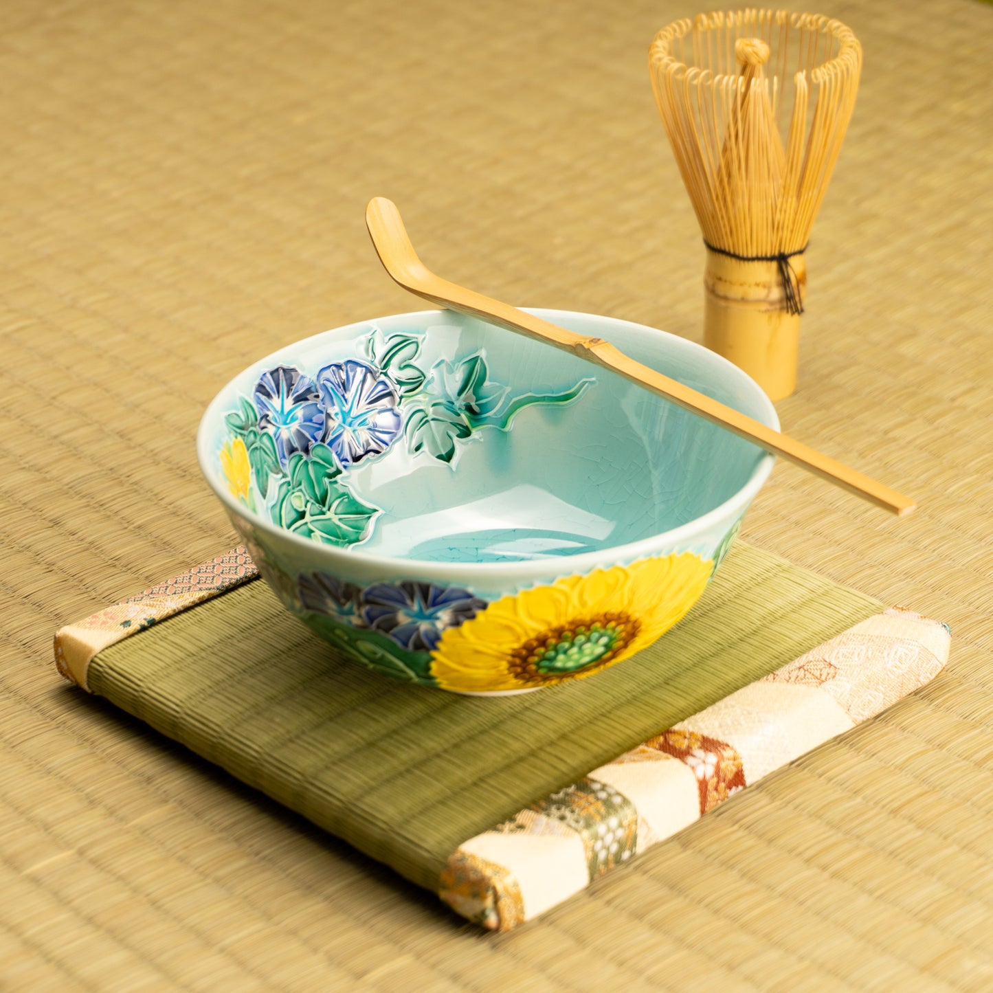 平抹茶碗 浅黄交趾"朝顔 一如 KOTOPOTTER