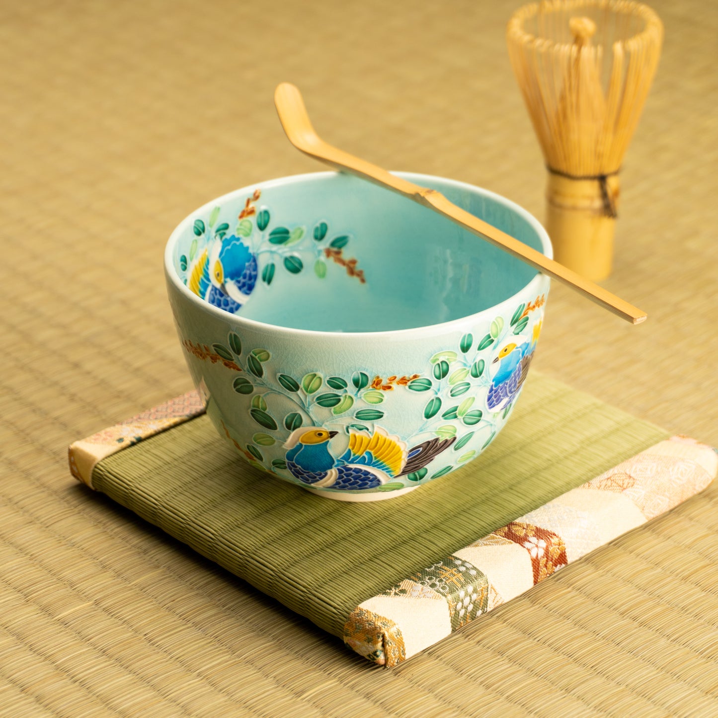 抹茶碗 淡浅黄"オシドリと萩" 一如 KOTOPOTTER