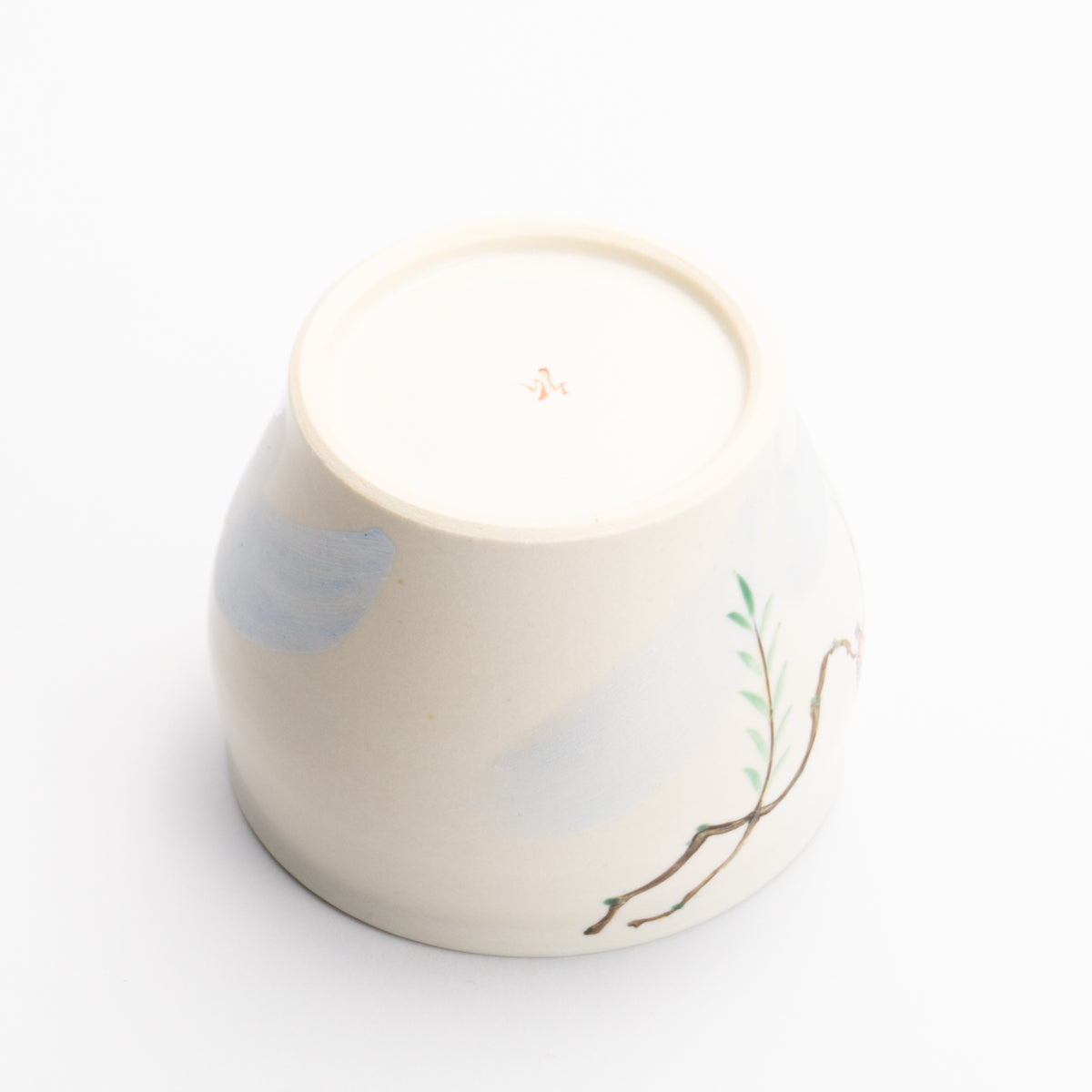 一服碗 柳にカワセミ 見谷若葉 - Handcrafted Japanese pottery from Kyoto - Kyo ware / Kiyomizu ware.