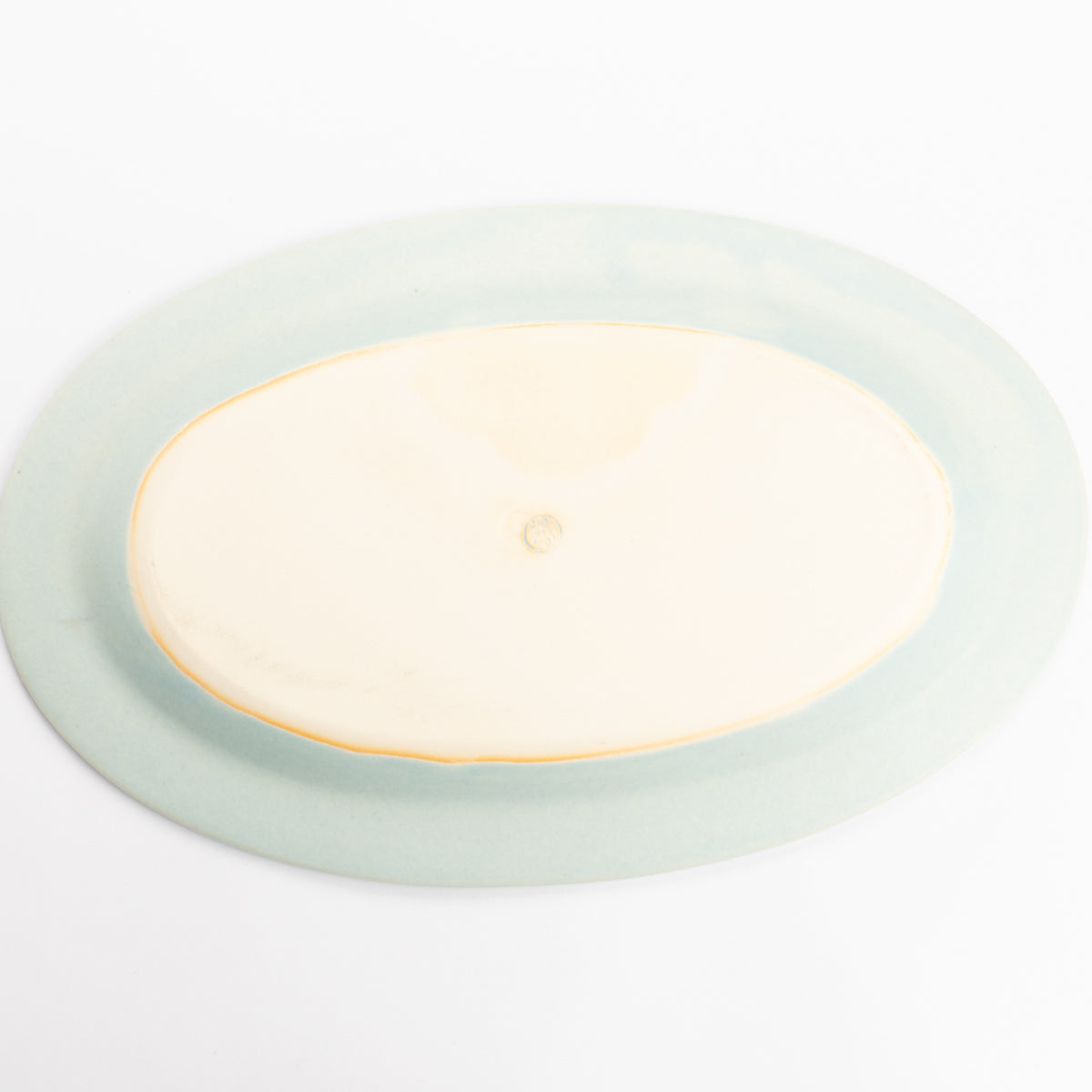 オーバル皿 イッチン ウグイス色 平安楽堂 - Handcrafted Japanese pottery from Kyoto - Kyo ware / Kiyomizu ware.