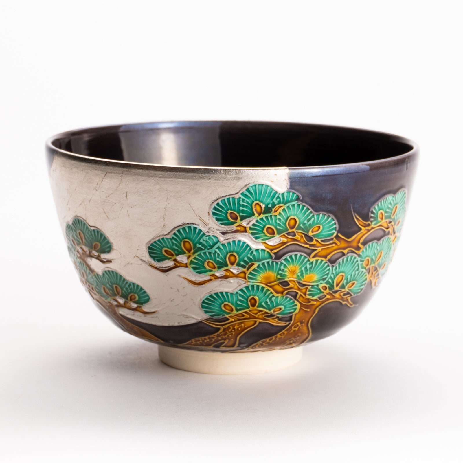 京都 清水焼】抹茶碗 紫交趾白金箔 