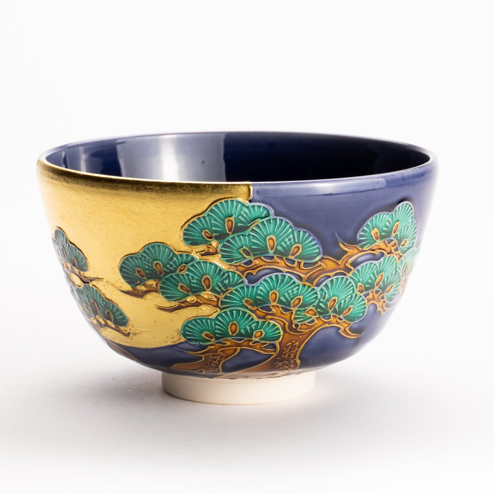 京都 清水焼】抹茶碗 紺交趾金箔 