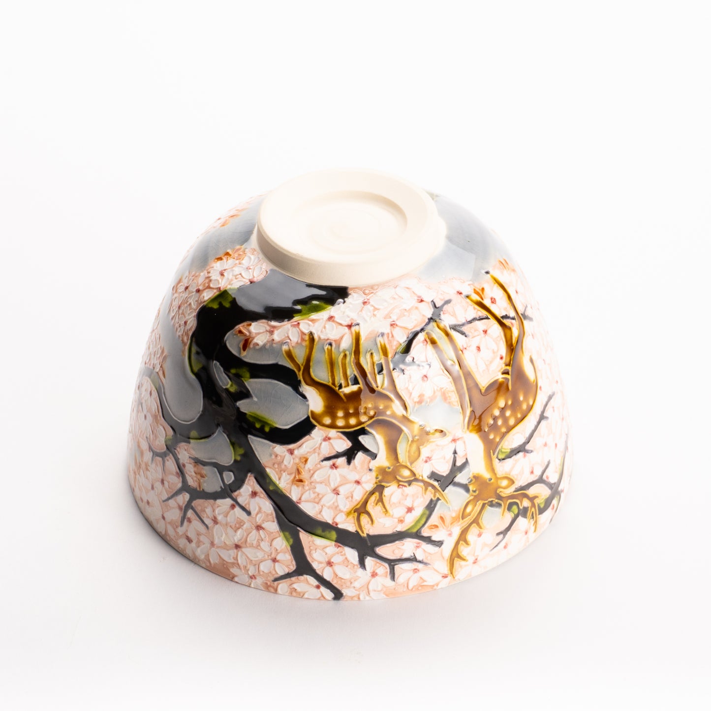 抹茶碗 淡紫交趾 "鹿に桜" 一如 KOTOPOTTER