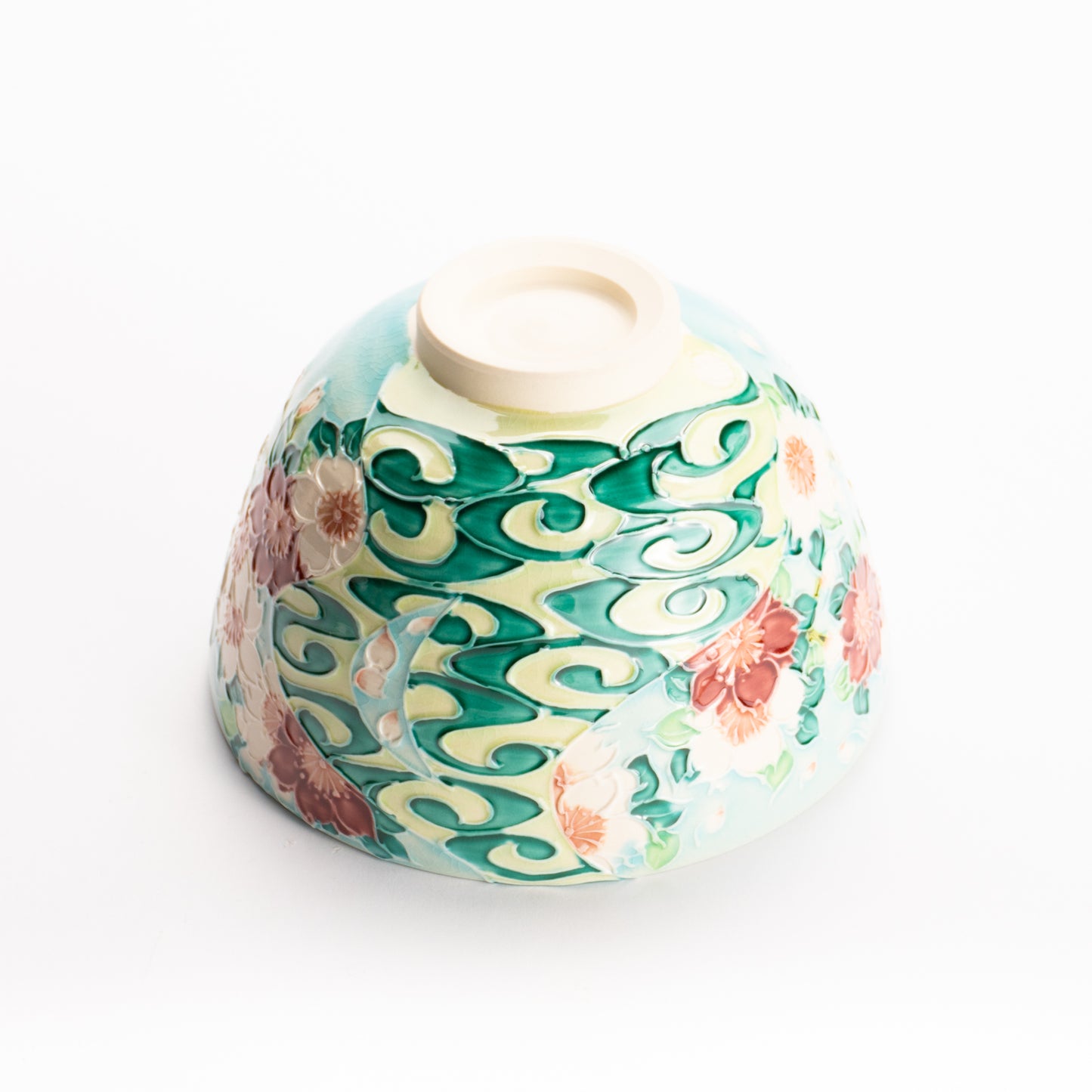 抹茶碗 淡青交趾 "桜に観世水" 一如 KOTOPOTTER