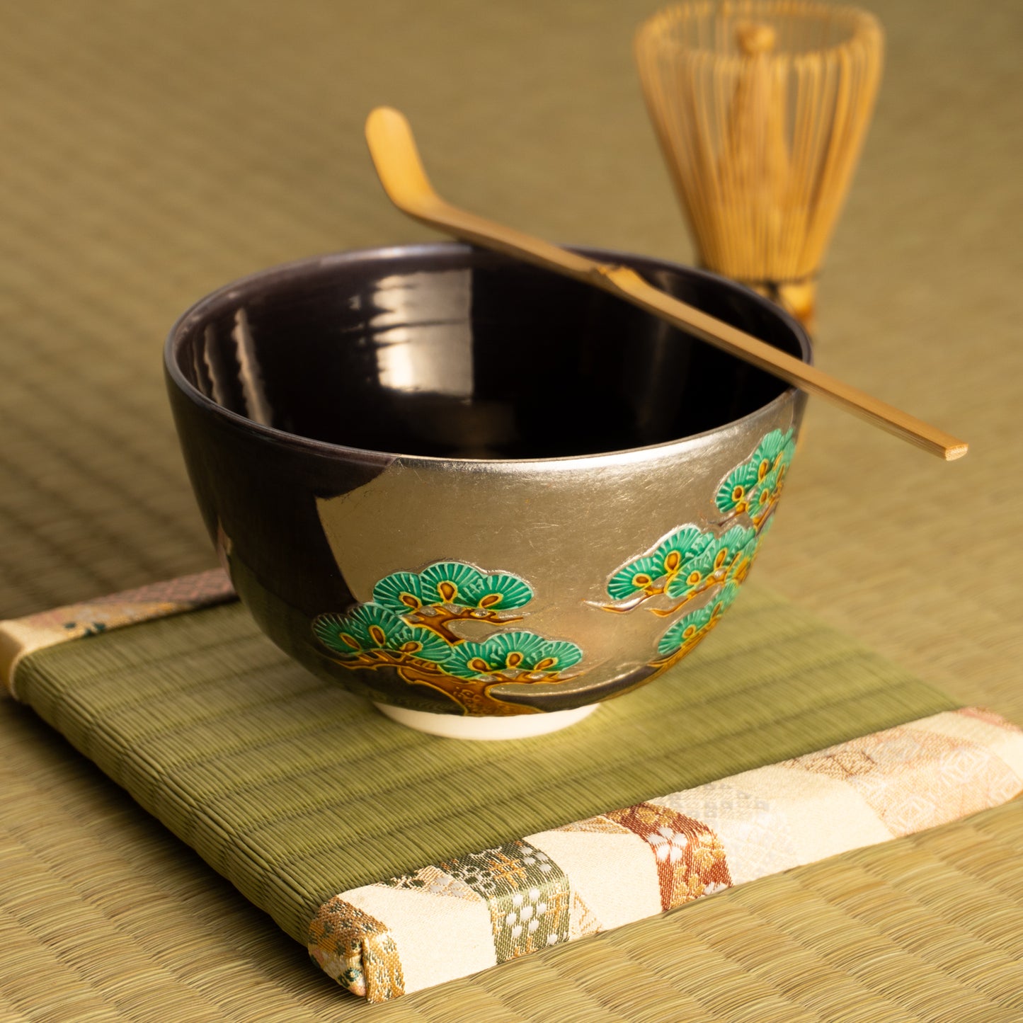 抹茶碗 紫交趾白金箔 "老松に月" 一如 KOTOPOTTER