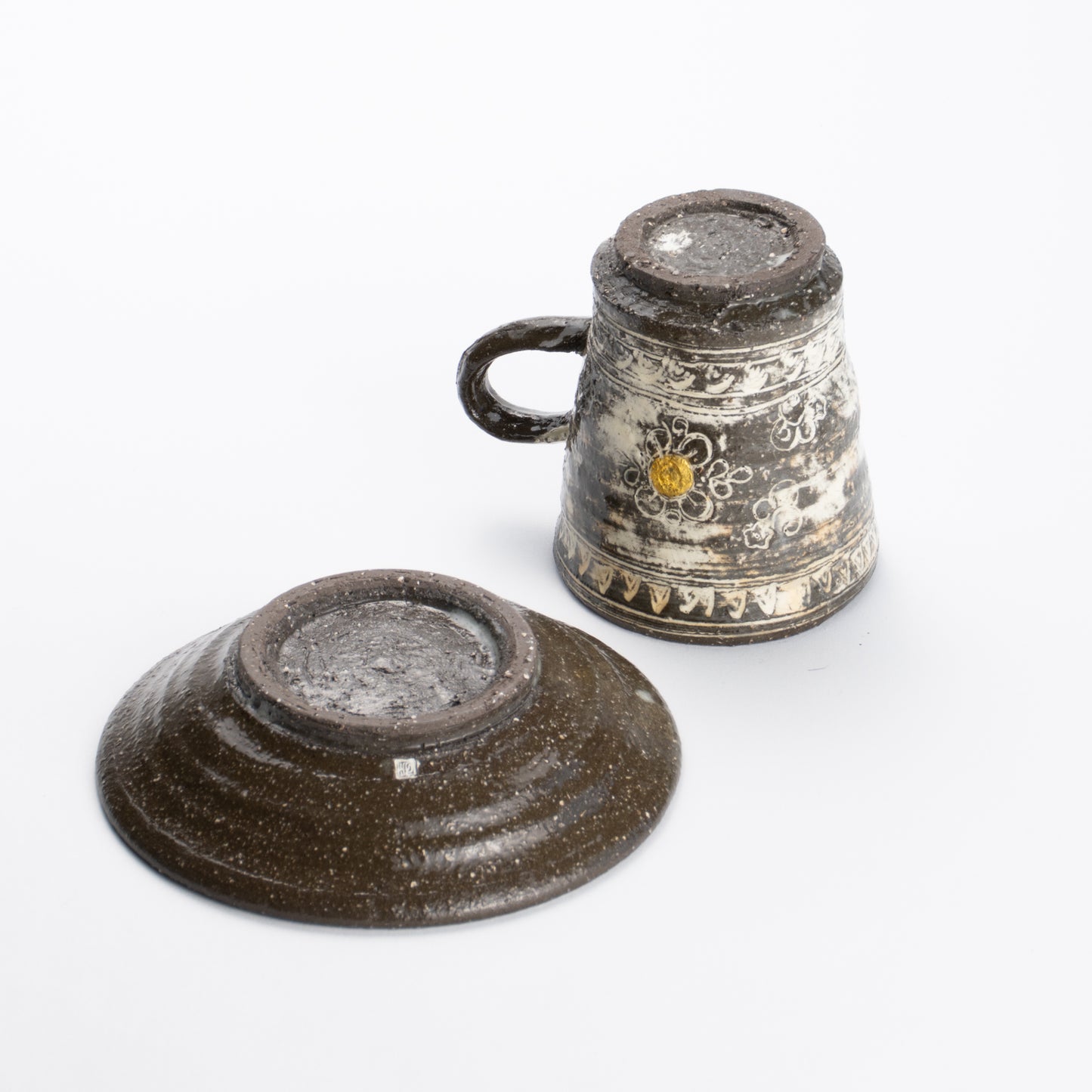 珈琲碗皿 金彩三島更紗紋 伯耆正一 - Handcrafted Japanese pottery from Kyoto - Kyo ware / Kiyomizu ware.