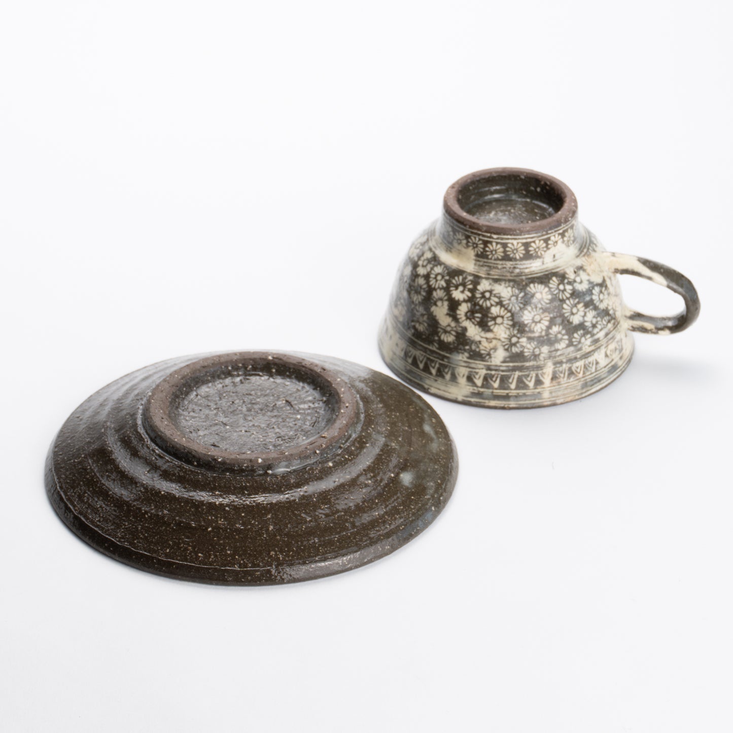 紅茶碗皿 花三島 伯耆正一 - Handcrafted Japanese pottery from Kyoto - Kyo ware / Kiyomizu ware.