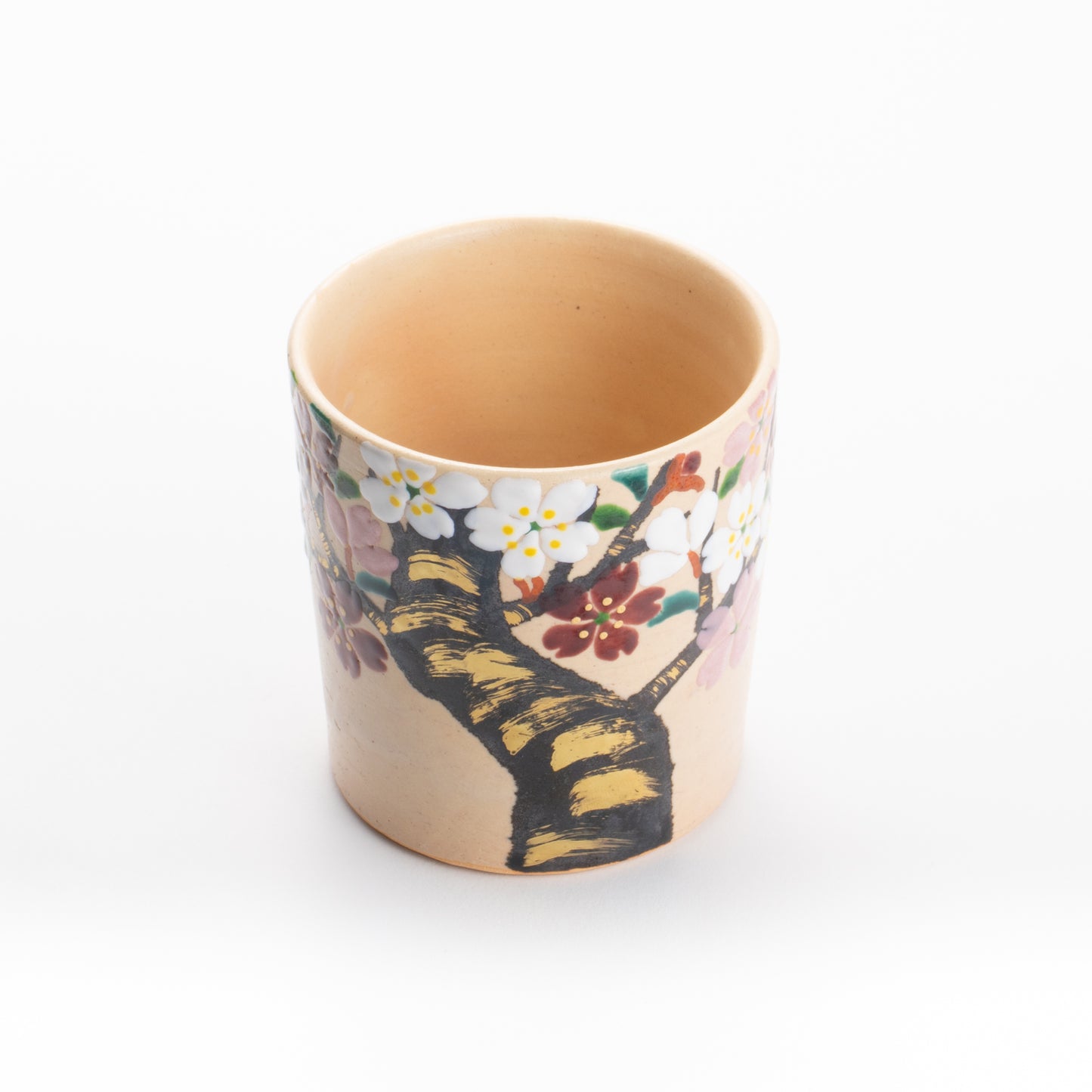 切立湯吞 サクラ 花光山窯 - Handcrafted Japanese pottery from Kyoto - Kyo ware / Kiyomizu ware.