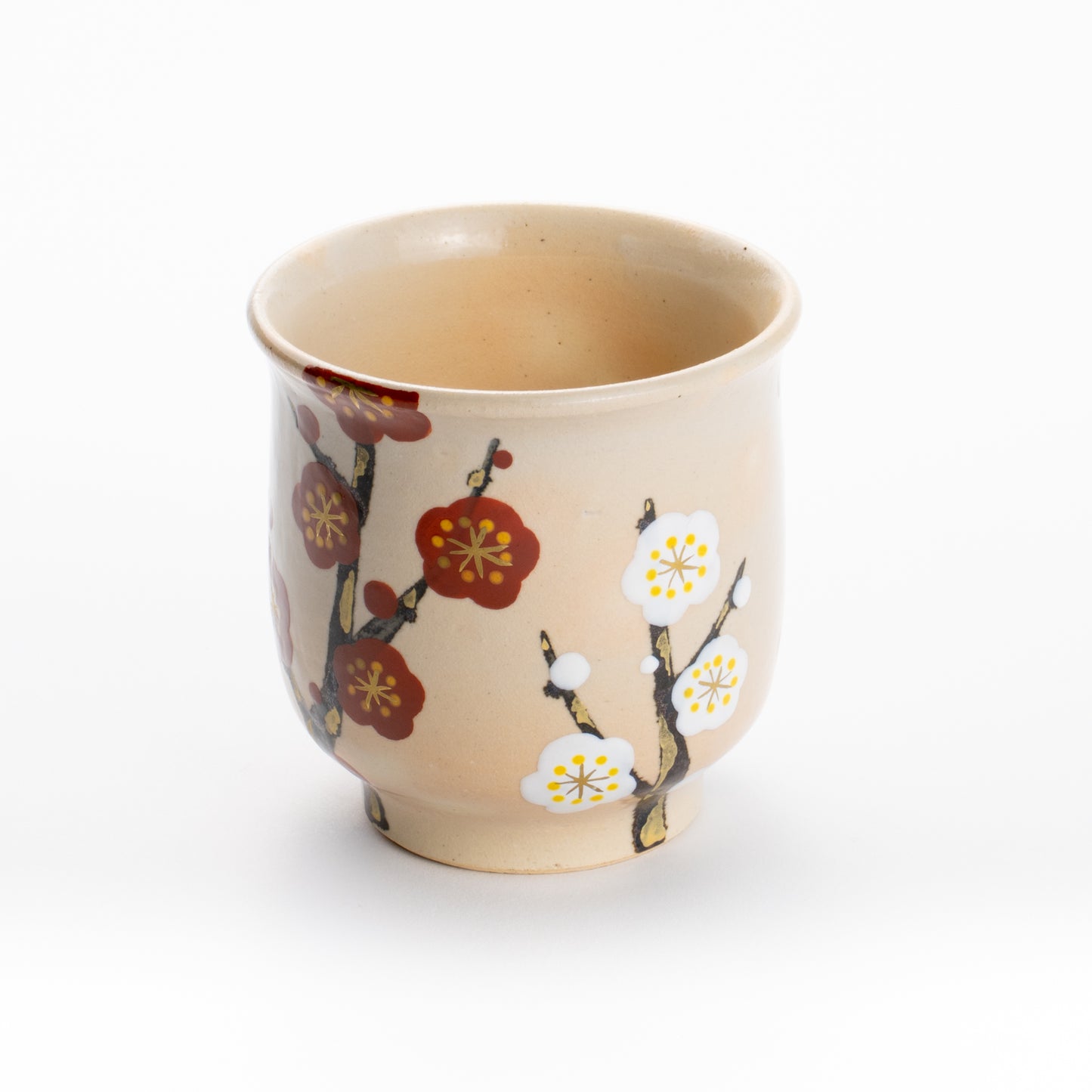 湯吞 紅白梅 花光山窯 - Handcrafted Japanese pottery from Kyoto - Kyo ware / Kiyomizu ware.