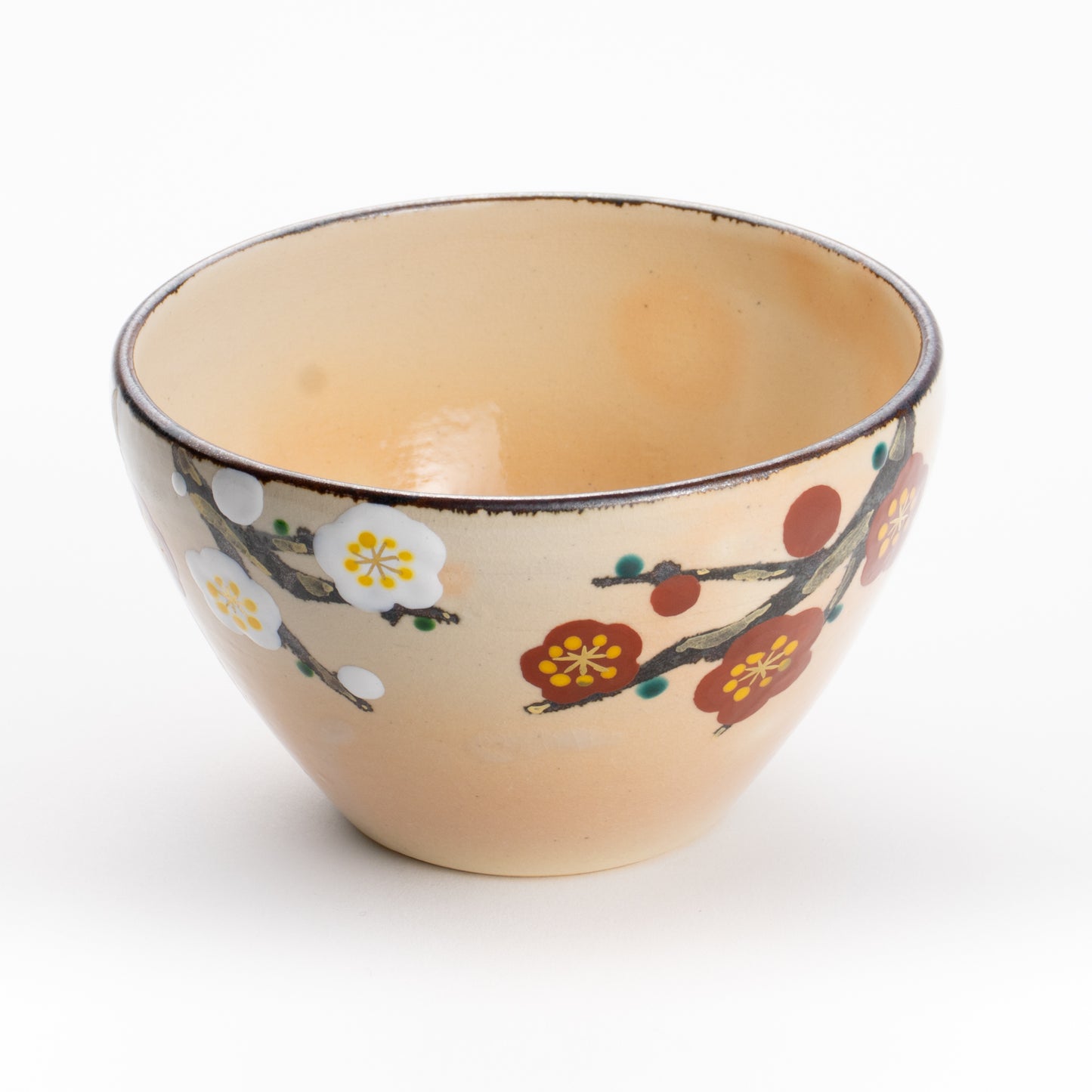 カフェオレボウル 紅白梅 花光山窯 - Handcrafted Japanese pottery from Kyoto - Kyo ware / Kiyomizu ware.