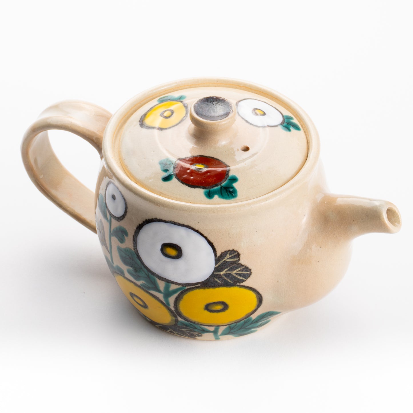 急須&汲出碗セット 万寿菊 花光山窯 - Handcrafted Japanese pottery from Kyoto - Kyo ware / Kiyomizu ware.