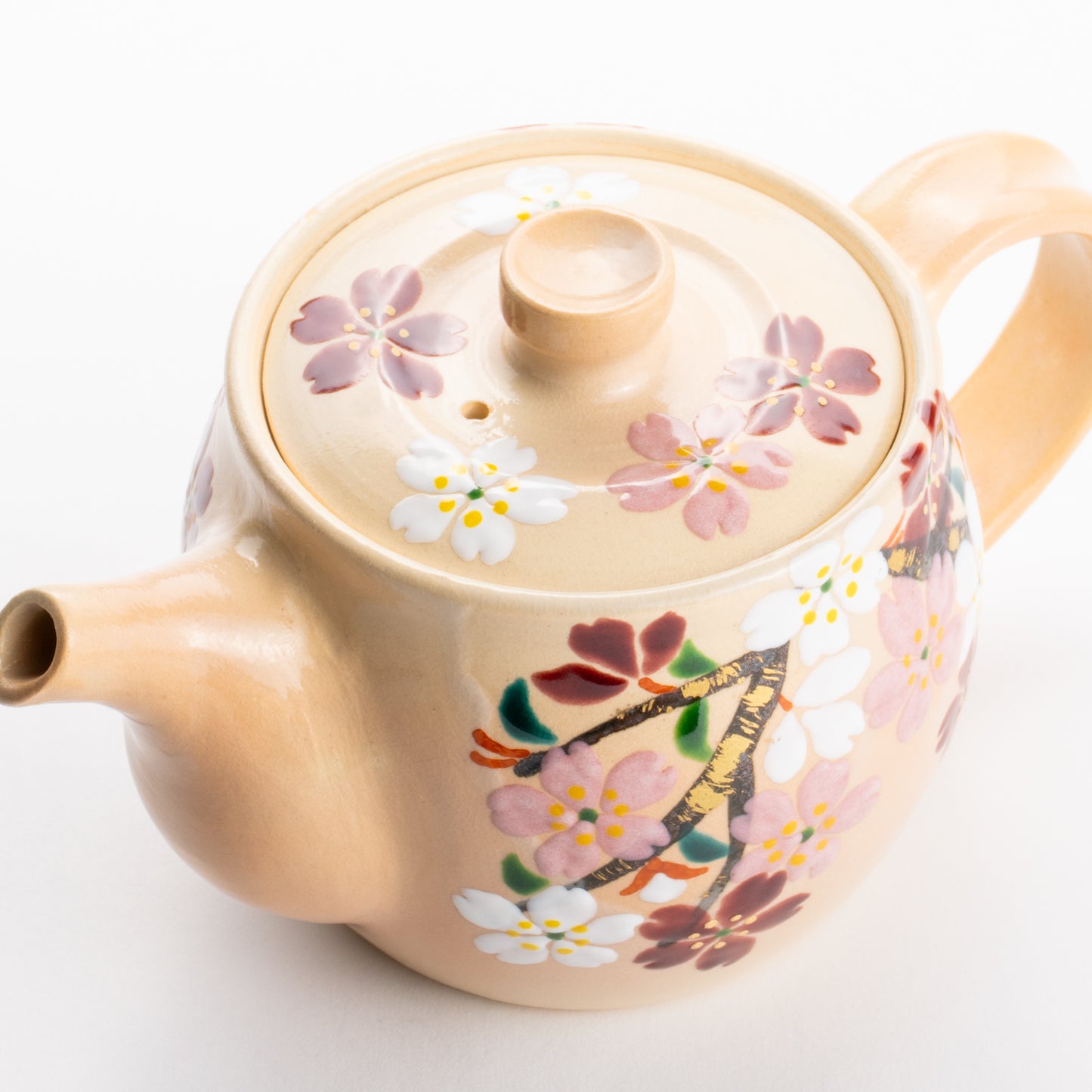 急須&汲出碗セット サクラ 花光山窯 - Handcrafted Japanese pottery from Kyoto - Kyo ware / Kiyomizu ware.