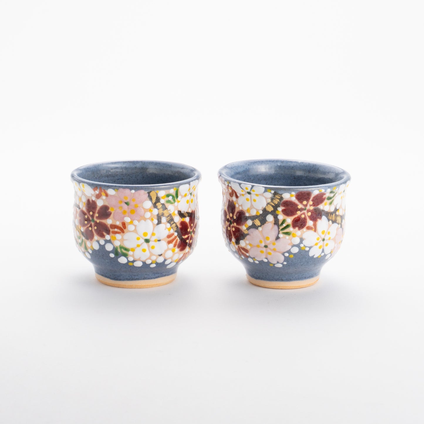 酒器セット 夜桜 花光山窯 - Handcrafted Japanese pottery from Kyoto - Kyo ware / Kiyomizu ware.