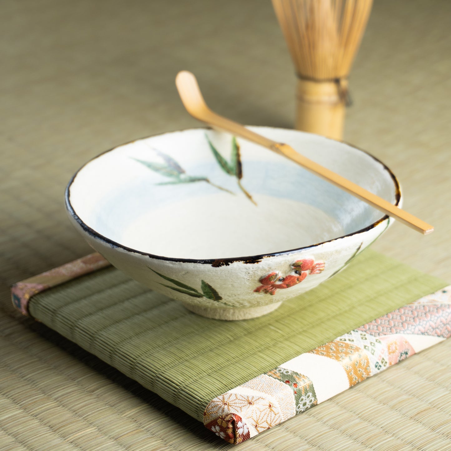 抹茶碗(平) 楽焼 芦に蟹 桂楽 KOTOPOTTER