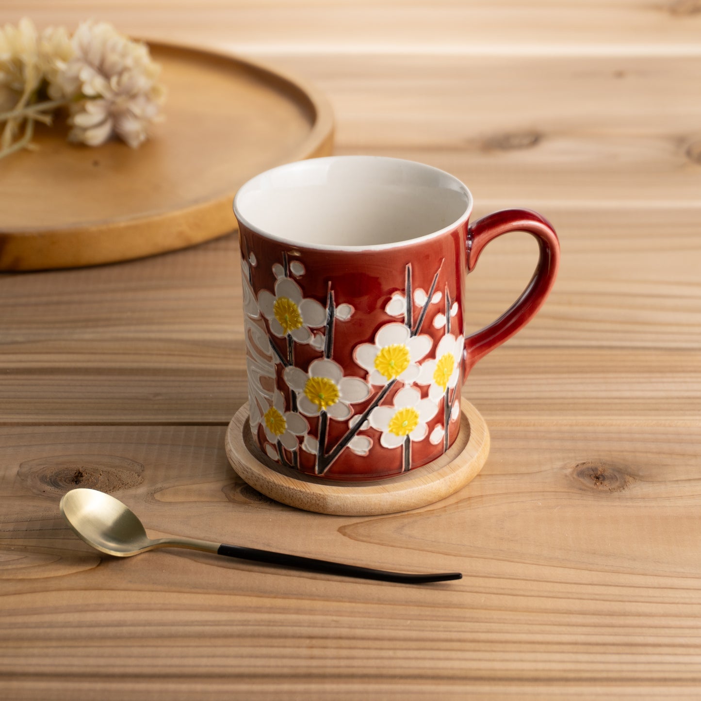 マグカップ 梅に観世水ピンク 一如 - Handcrafted Japanese pottery from Kyoto - Kyo ware / Kiyomizu ware.