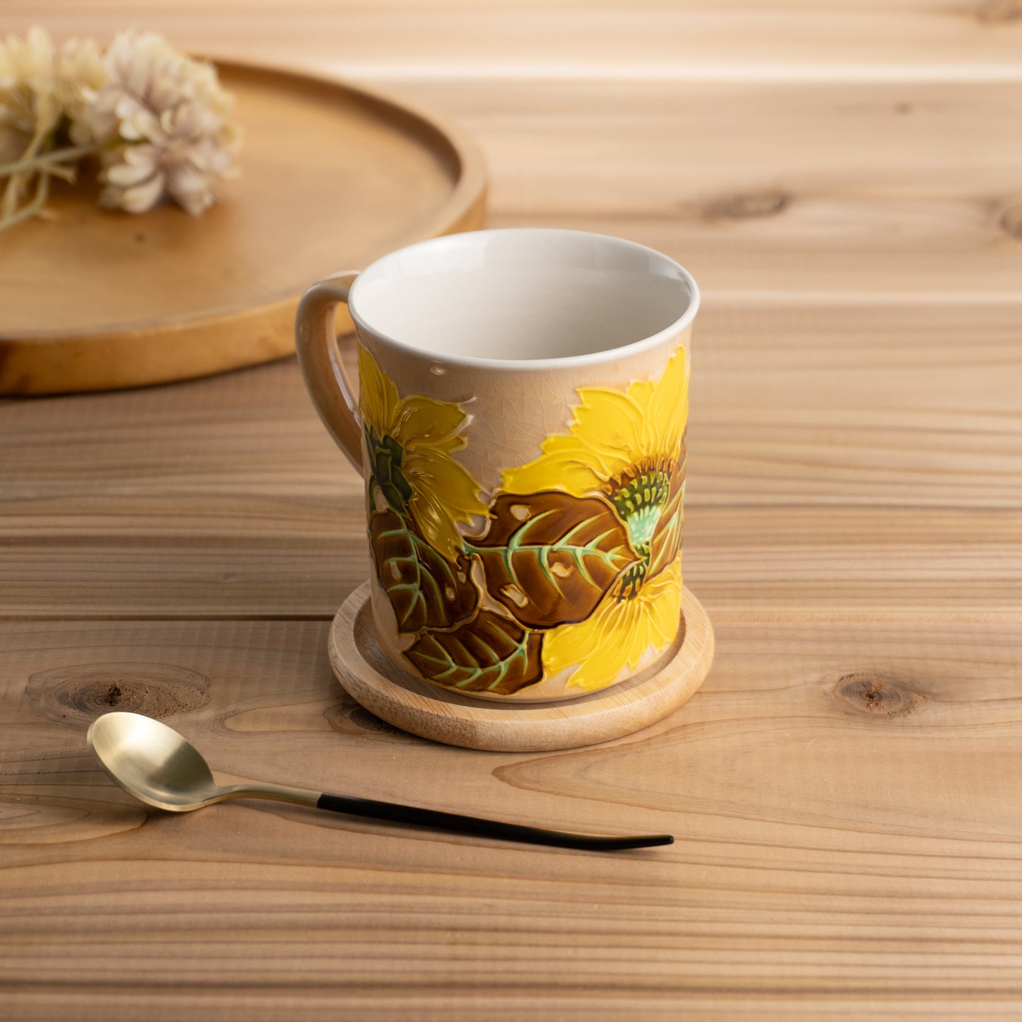 マグカップ 向日葵 橙 一如 - Handcrafted Japanese pottery from Kyoto - Kyo ware / Kiyomizu ware.