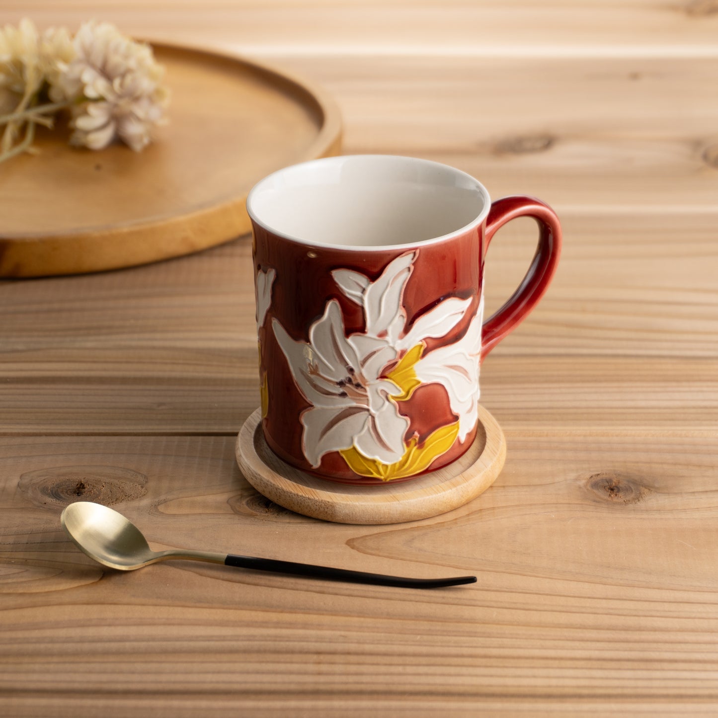 マグカップ 白百合イエロー 一如 - Handcrafted Japanese pottery from Kyoto - Kyo ware / Kiyomizu ware.