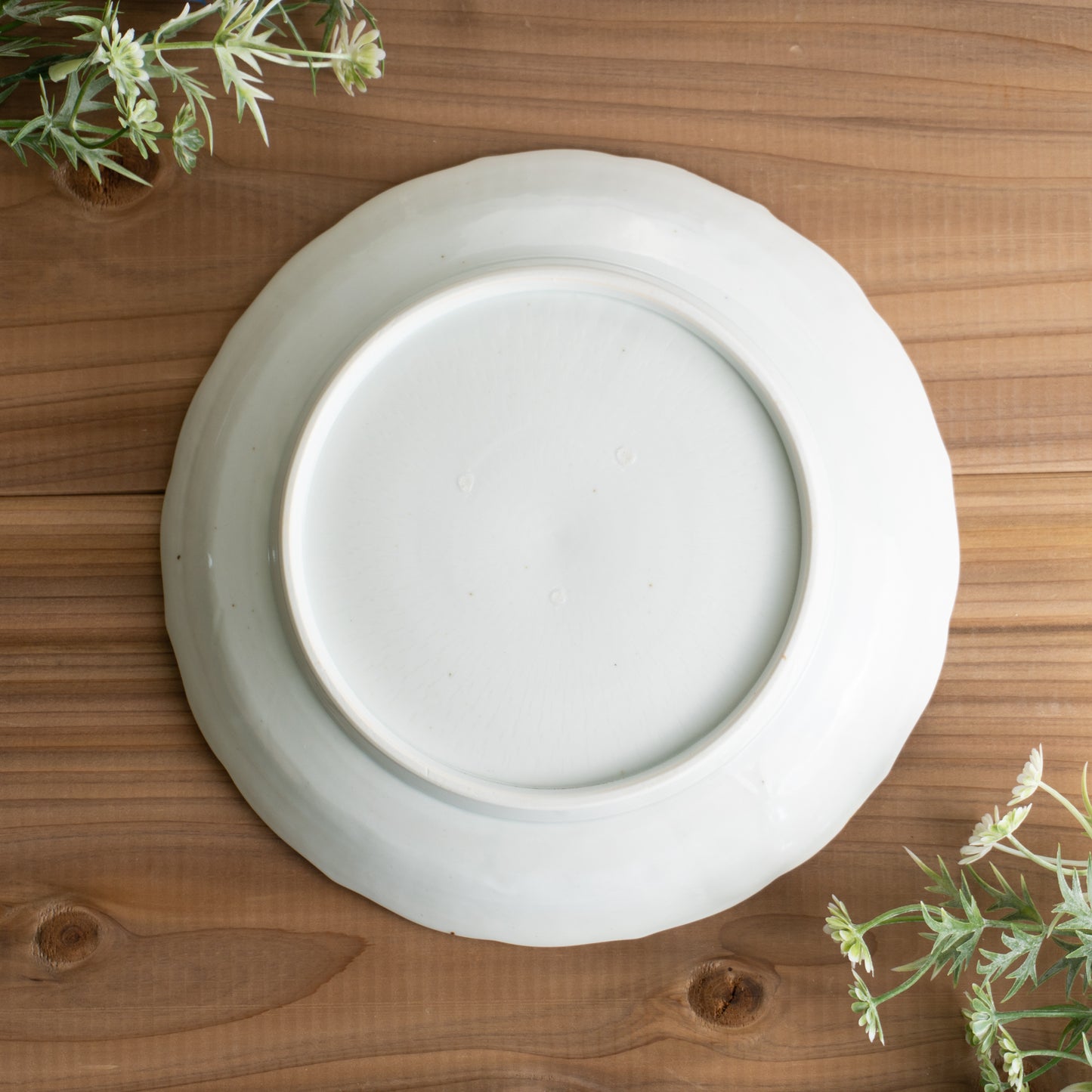 7寸リム皿 白磁陽刻 タナカ製陶 - Handcrafted Japanese pottery from Kyoto - Kyo ware / Kiyomizu ware.