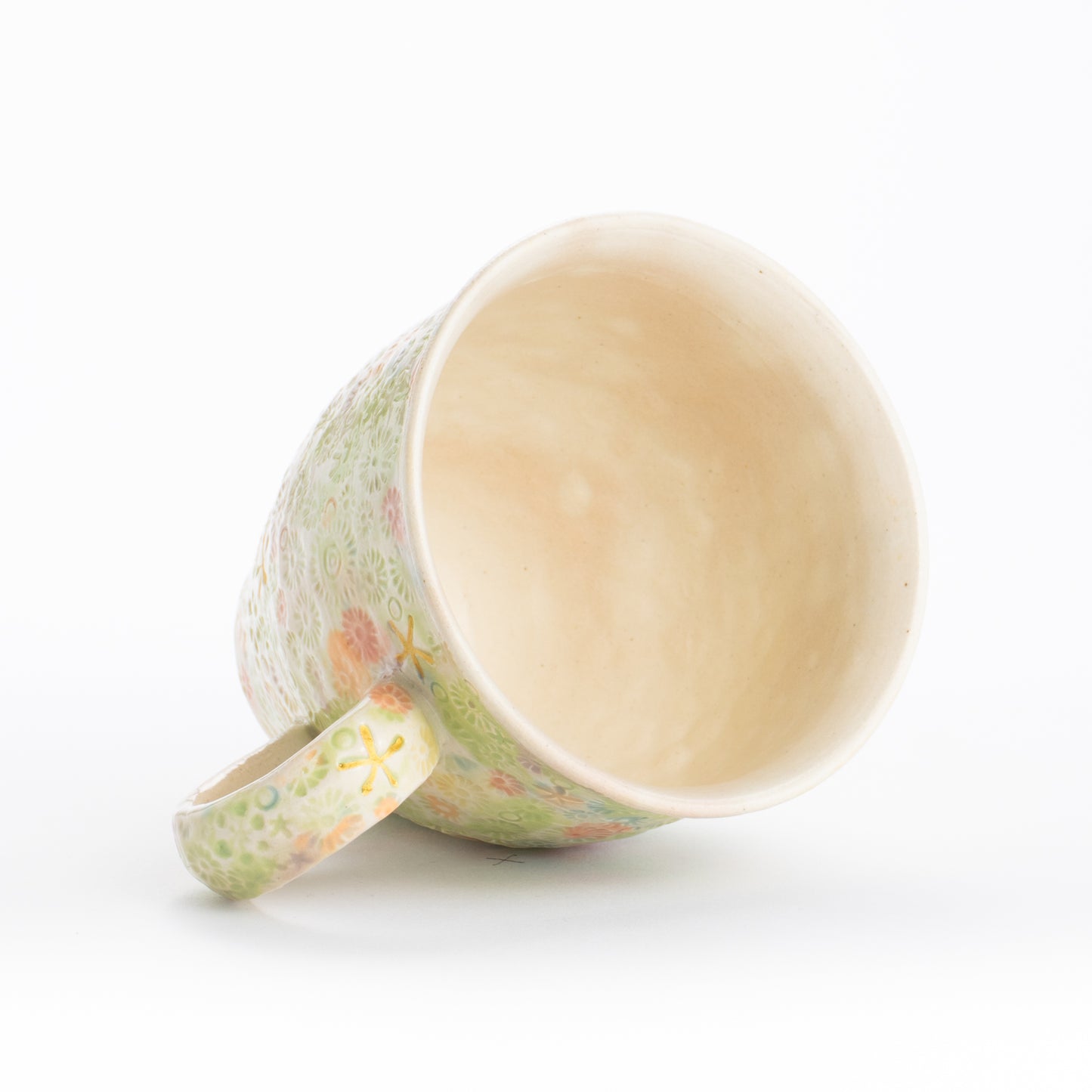 マグカップ 淡三島 グリーン 伯耆葉子 - Handcrafted Japanese pottery from Kyoto - Kyo ware / Kiyomizu ware.