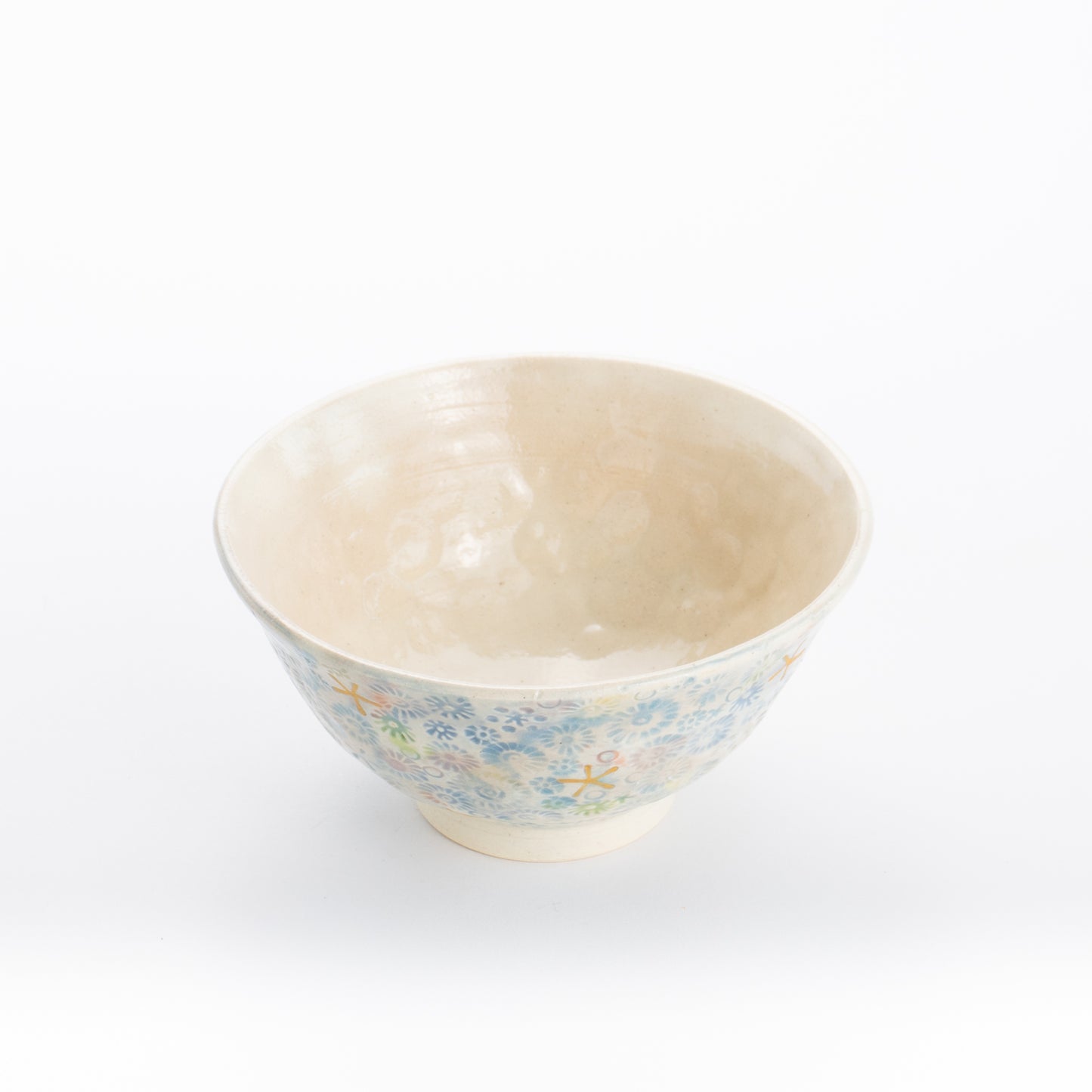 茶碗 淡三島 ブルー 伯耆葉子 - Handcrafted Japanese pottery from Kyoto - Kyo ware / Kiyomizu ware.