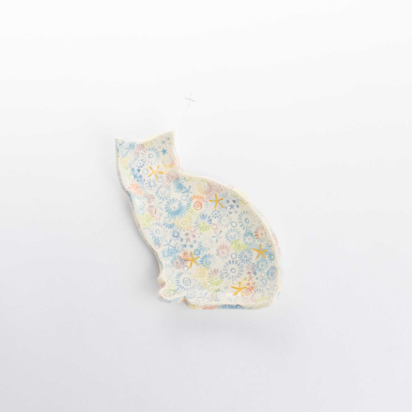 猫小皿 淡三島 ブルー 伯耆葉子 - Handcrafted Japanese pottery from Kyoto - Kyo ware / Kiyomizu ware.