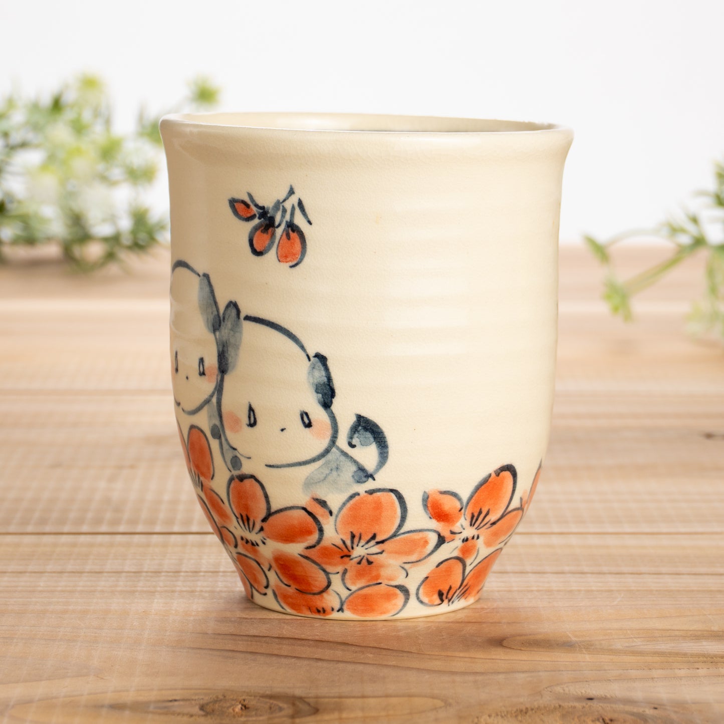 湯呑(大) 仲良し犬G 工房咲楽 - Handcrafted Japanese pottery from Kyoto - Kyo ware / Kiyomizu ware.