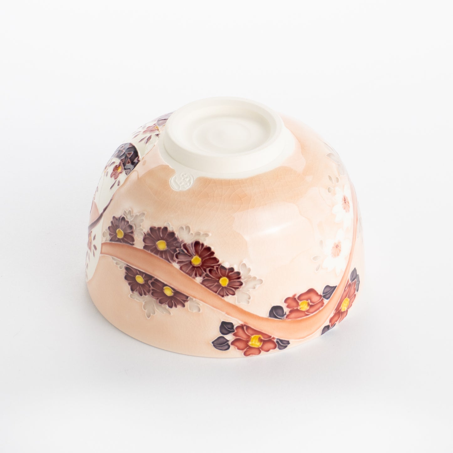 抹茶碗 紫式部と椿 山本一如 - Handcrafted Japanese pottery from Kyoto - Kyo ware / Kiyomizu ware.