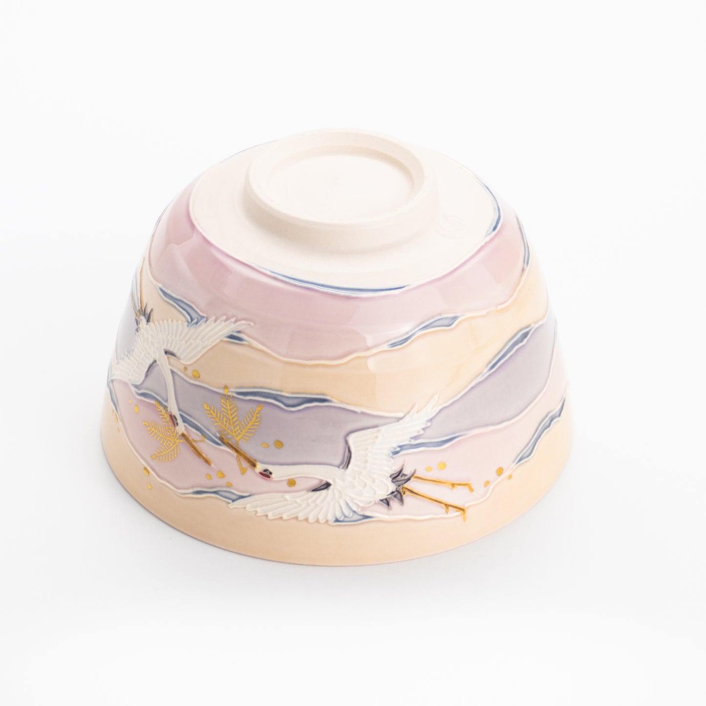 抹茶碗 朝焼け鶴 山本一如 - Handcrafted Japanese pottery from Kyoto - Kyo ware / Kiyomizu ware.