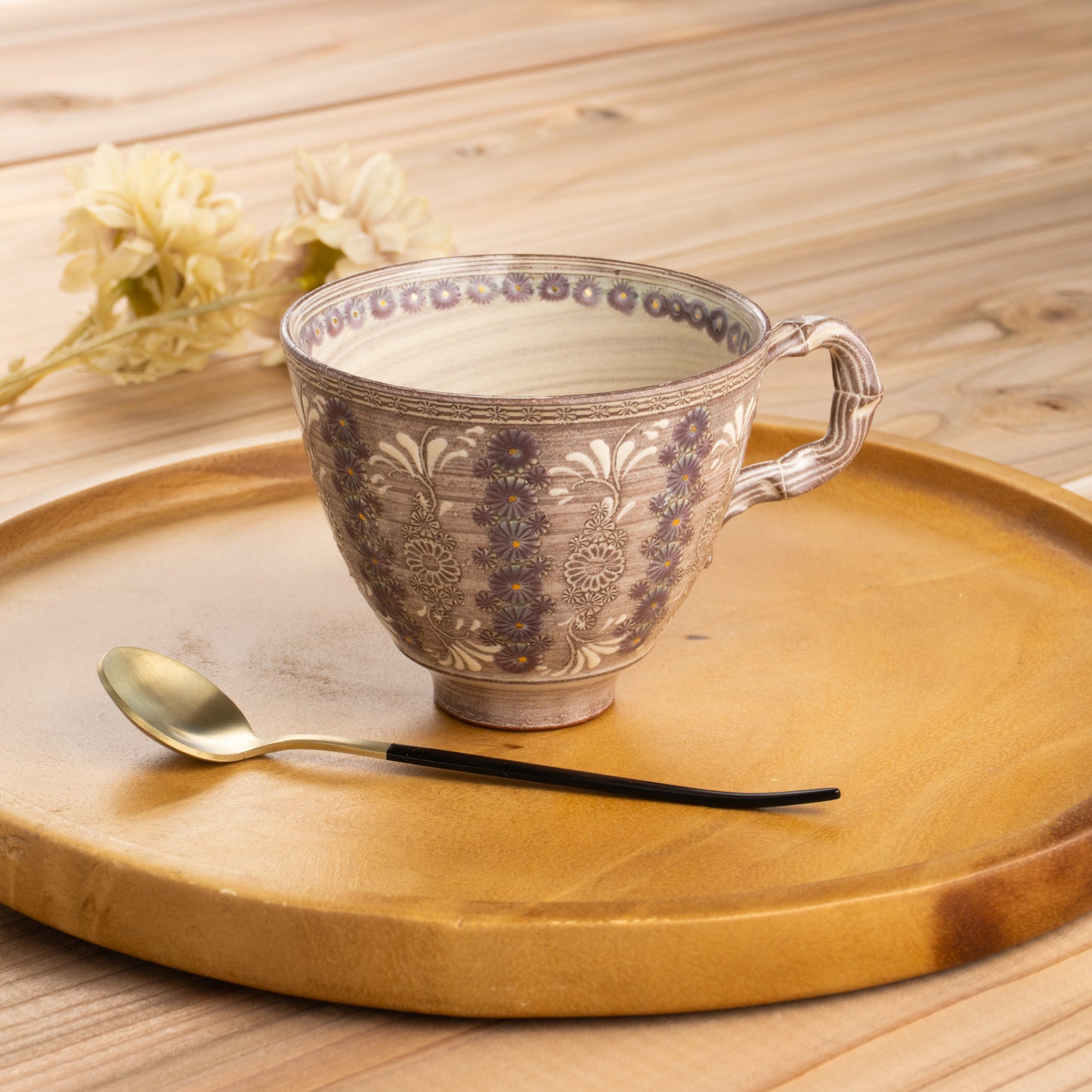 京焼・清水焼 マグカップ 紫彩華紋3L 陶楽窯